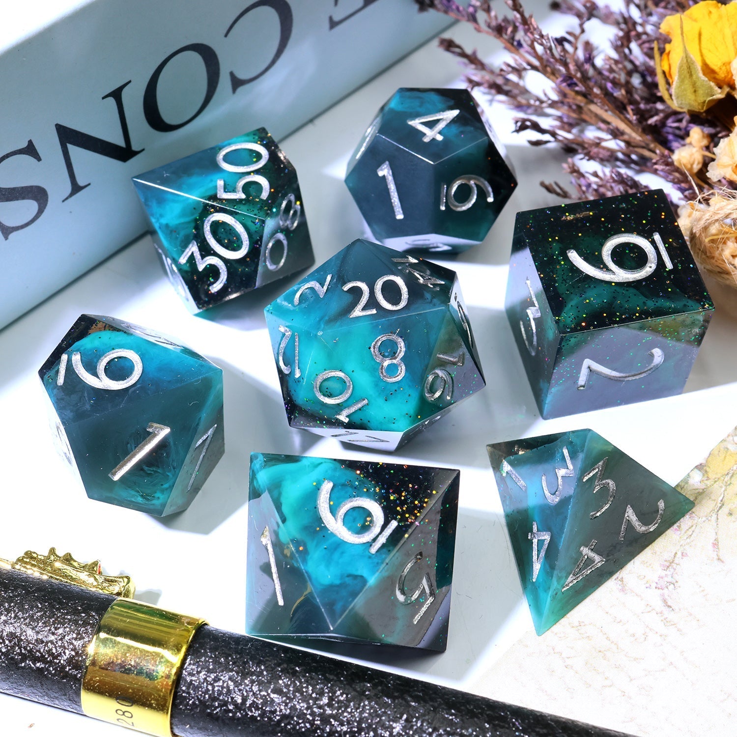 Aether 7-Piece Polyhedral Dice Set - EBONWOOD
