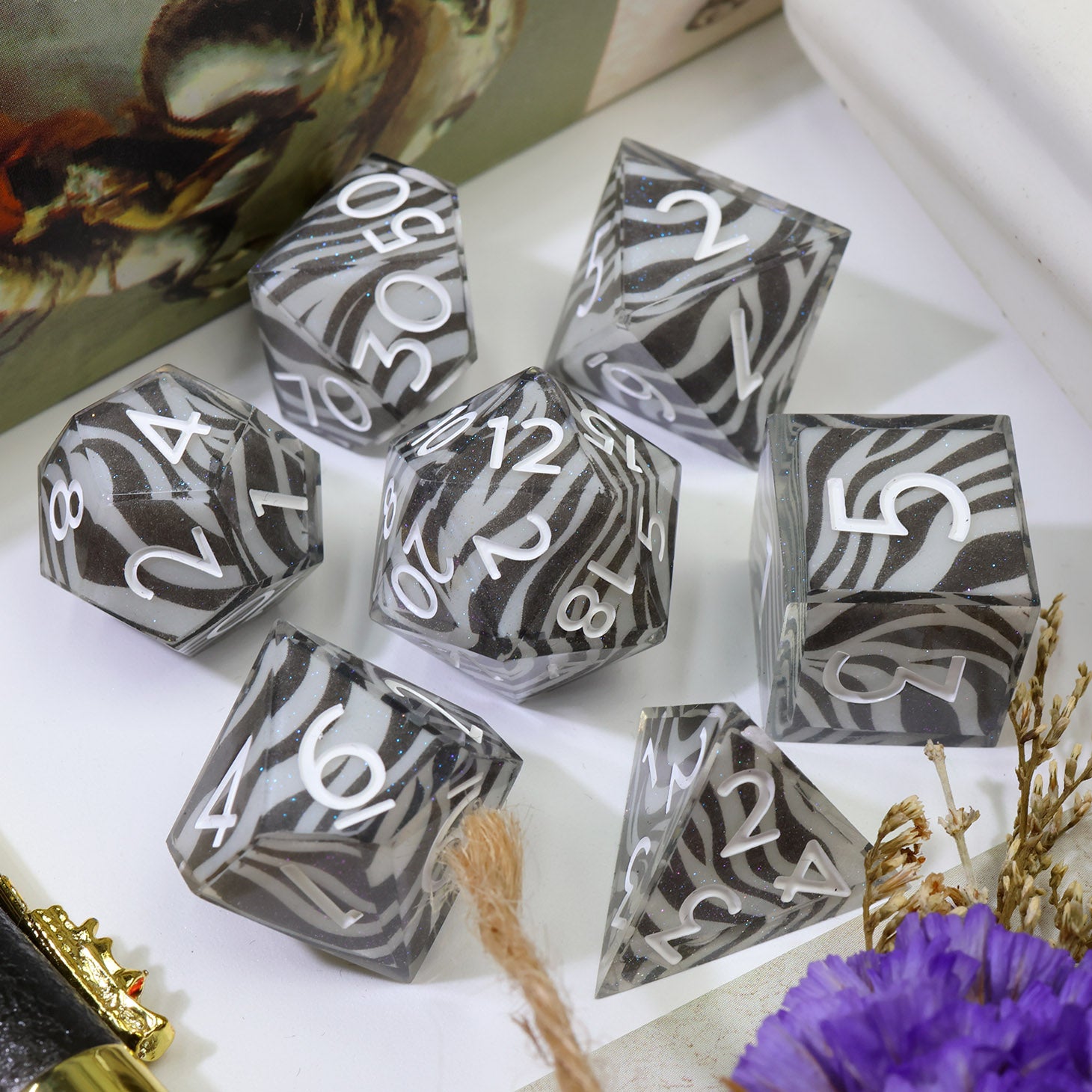 Zebra Layered Set 7-Piece Polyhedral Dice Set