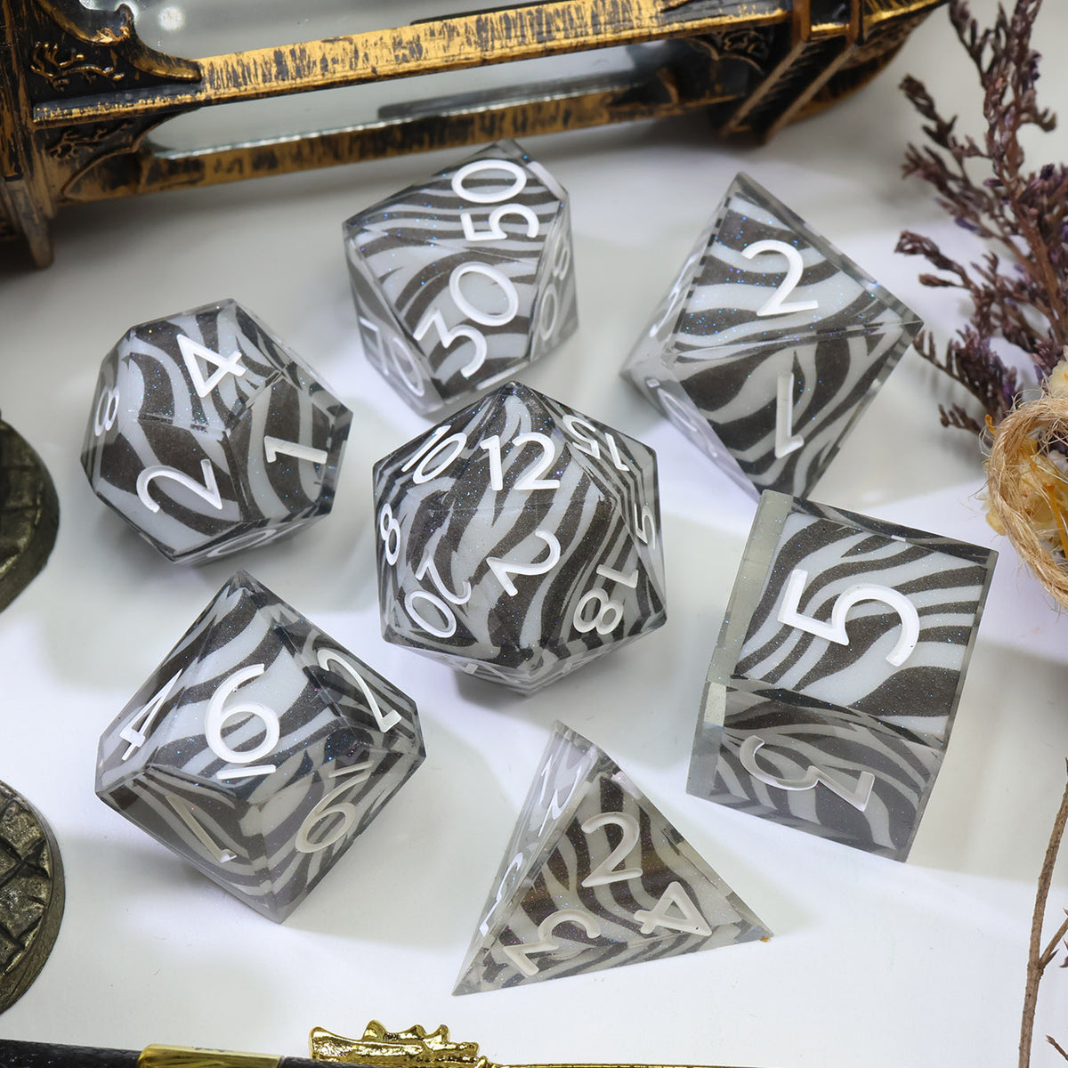 Zebra Layered Set 7-Piece Polyhedral Dice Set