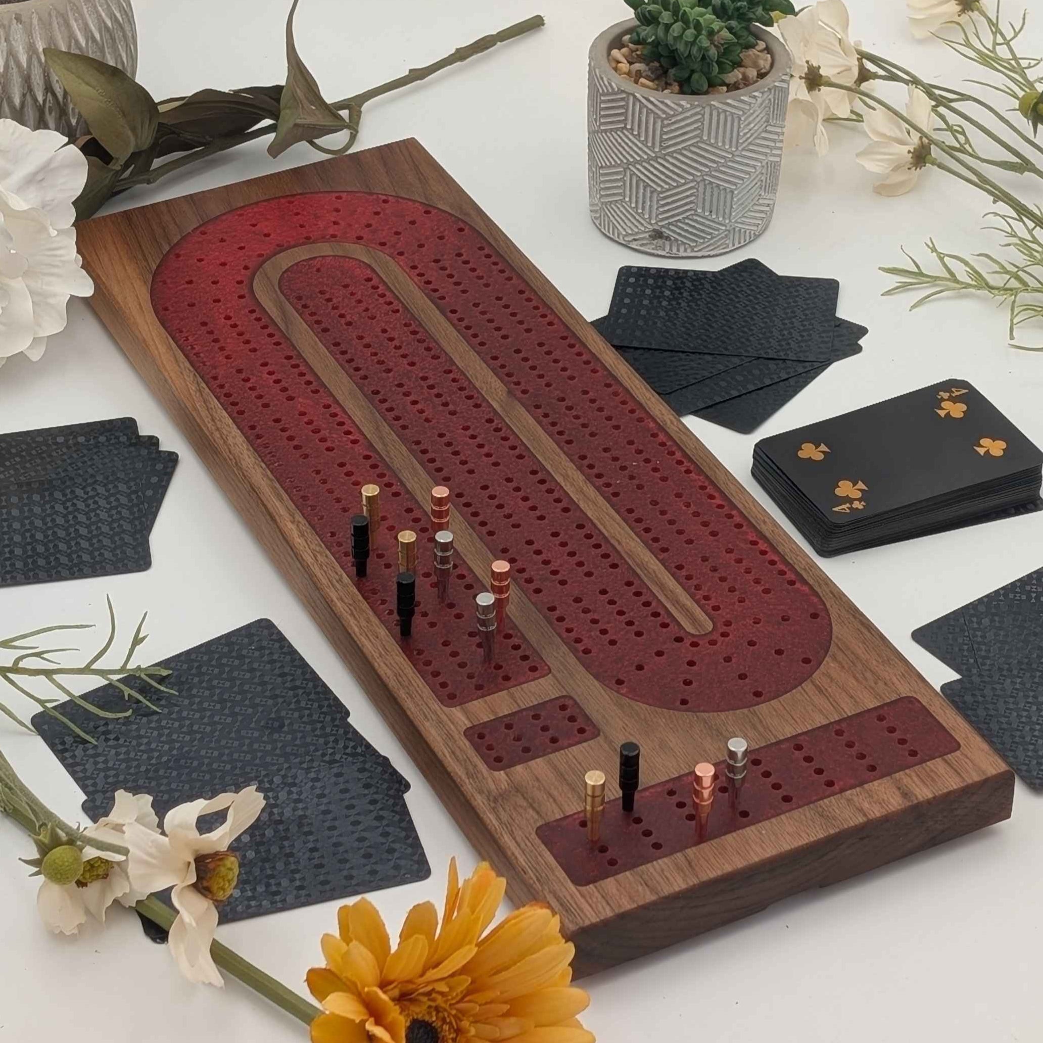Blood_Red_Resin_Inlay_Four_Lane_Cribbage_Board