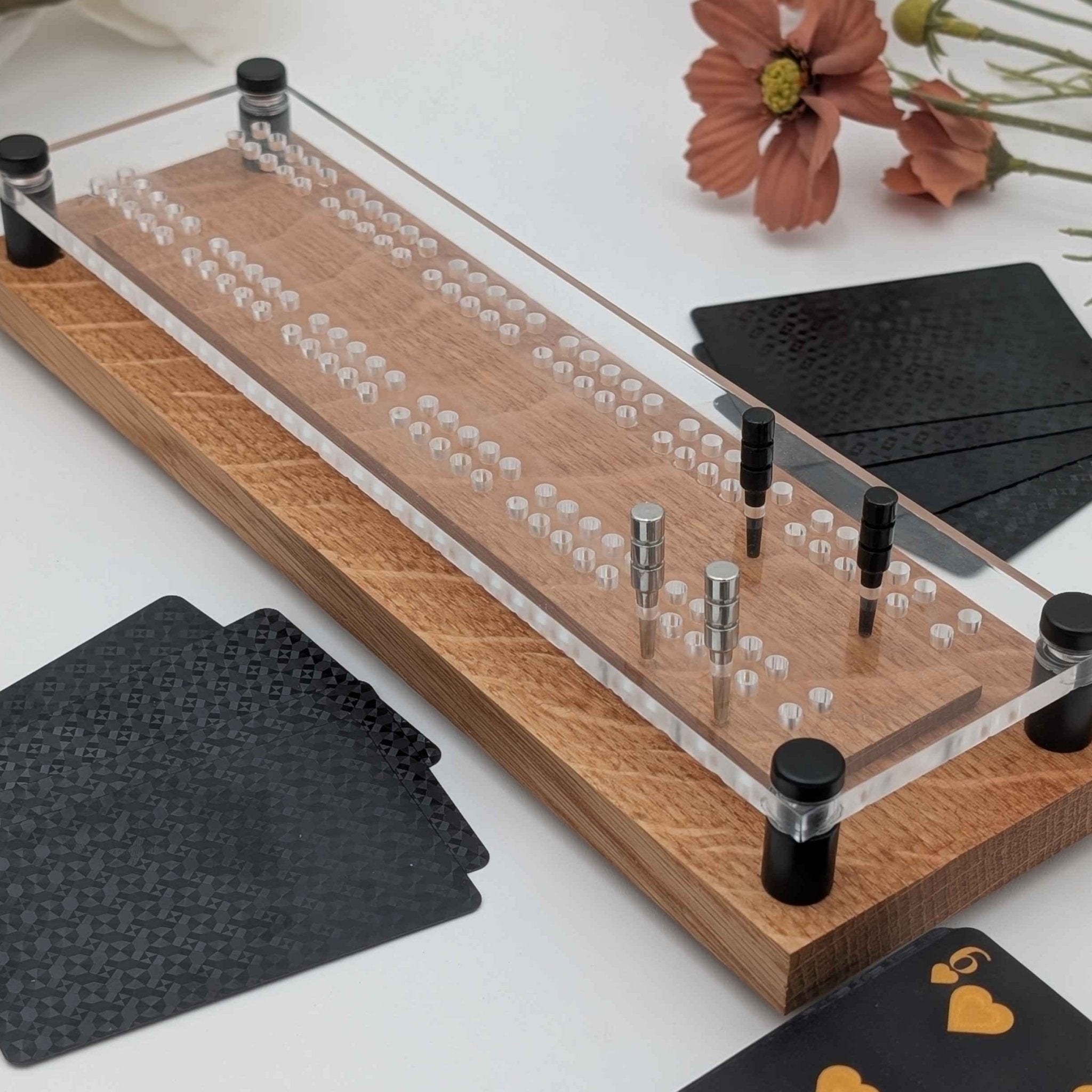 Two Lane Minimal Premium Cribbage Board With Cards