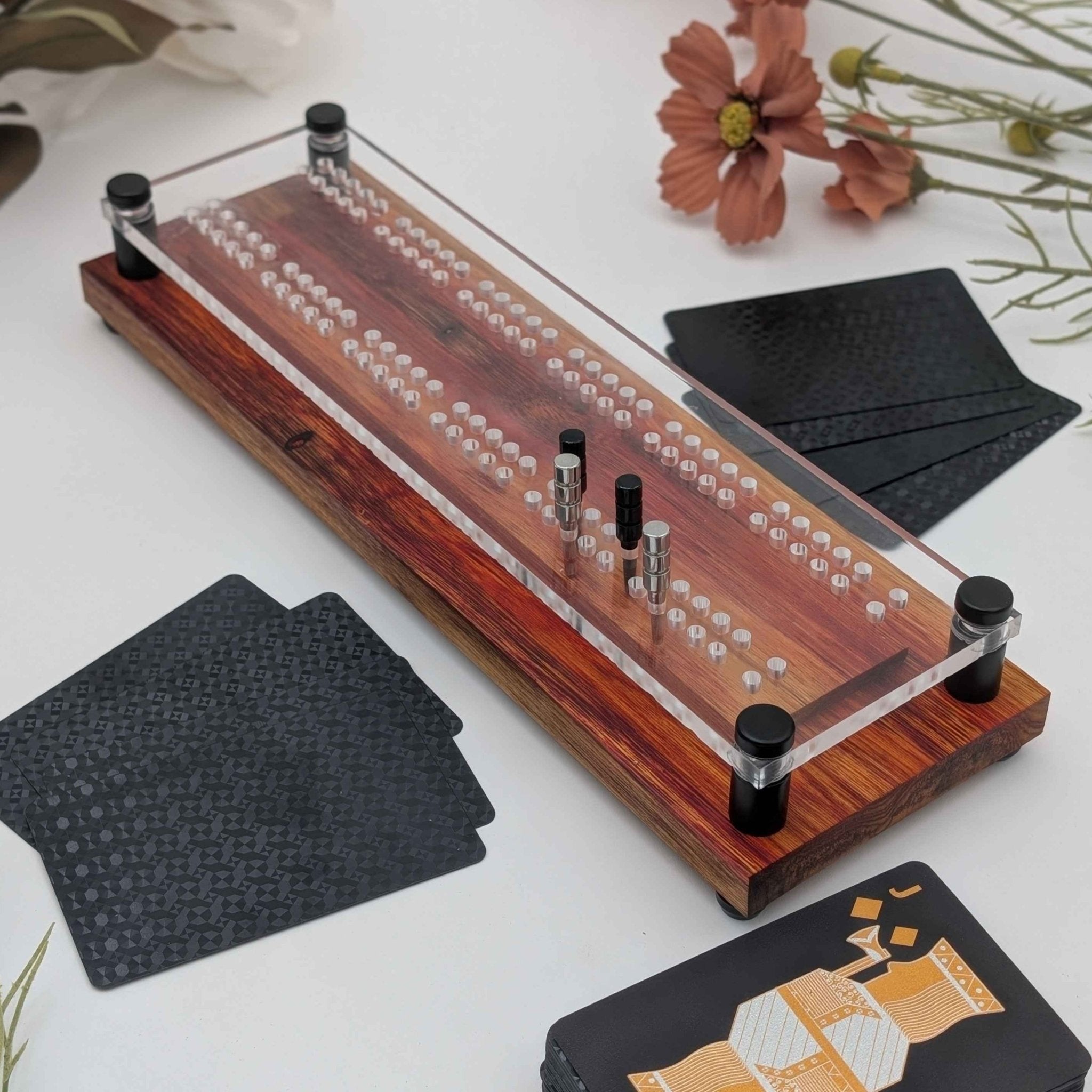 Two Lane Minimal Premium Cribbage Board With Cards