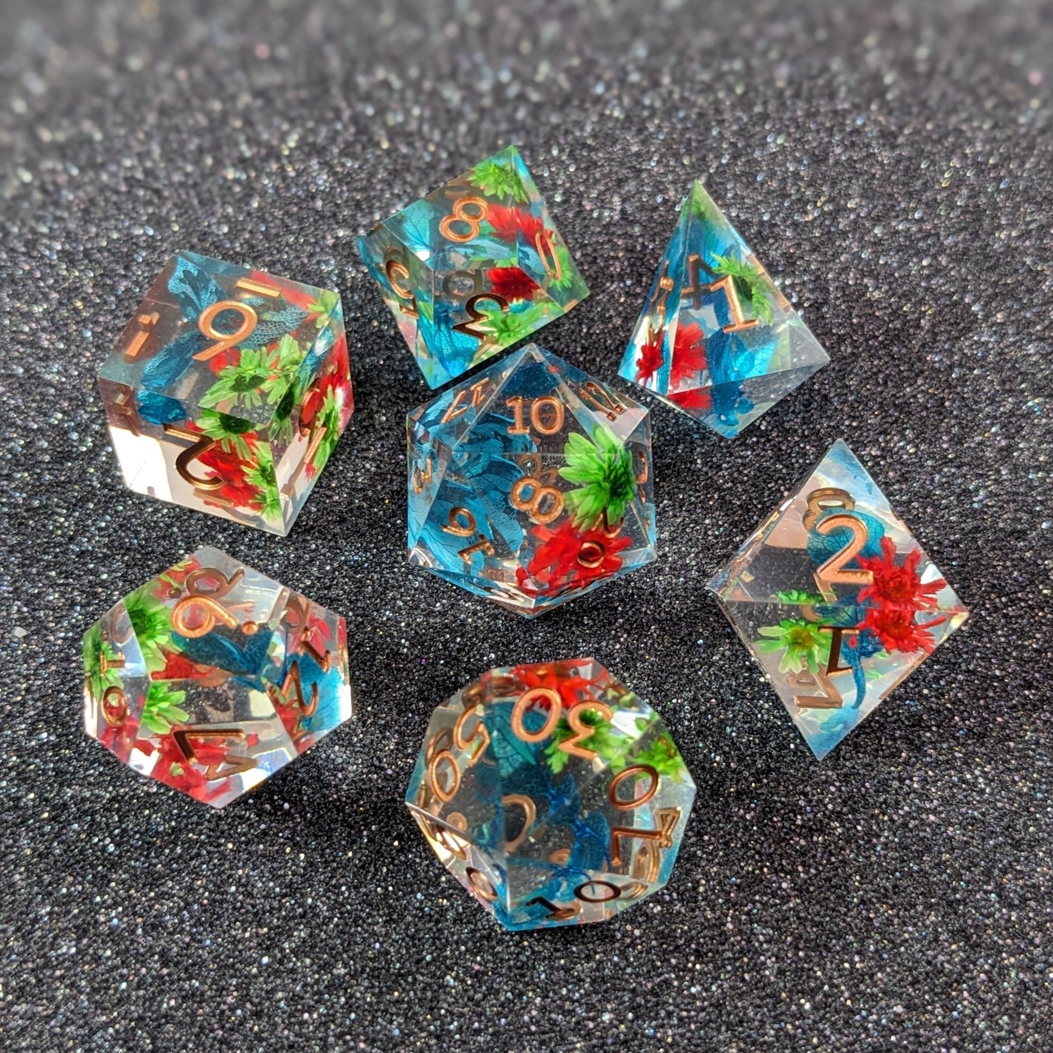 Crystal Flora - 7 Piece Luxury D&D Dice Set