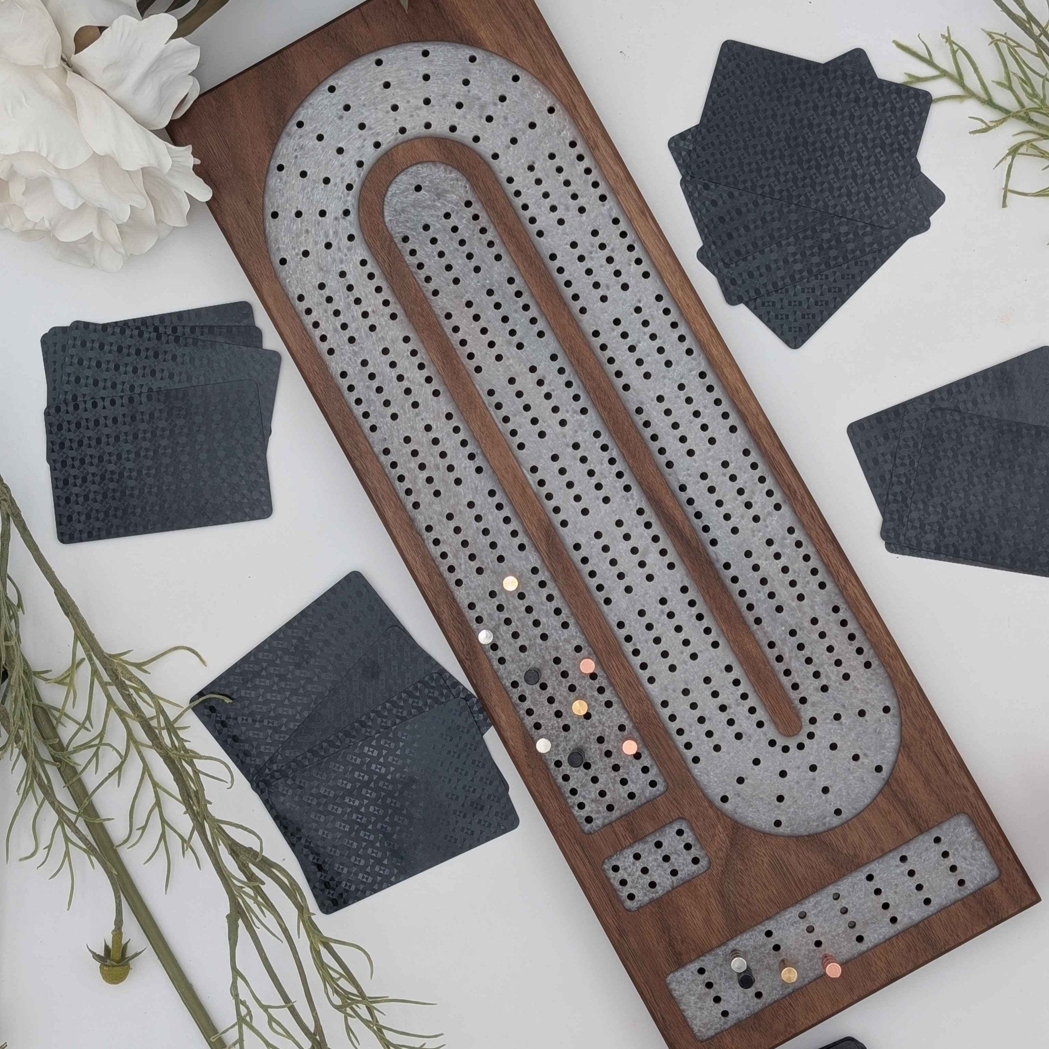 Four Lane Cribbage Board - Titanium Resin Inlay