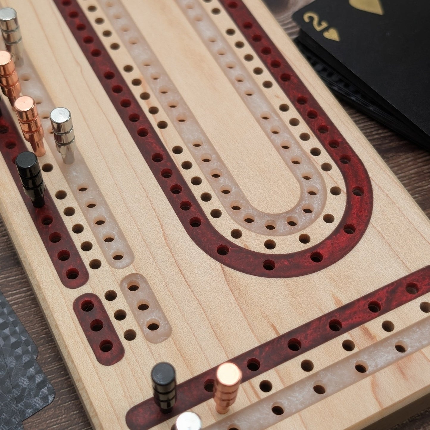 Wisconsin Badgers Inspired Premium Cribbage Board - Multi Lane Blood Red and Titanium Inlay
