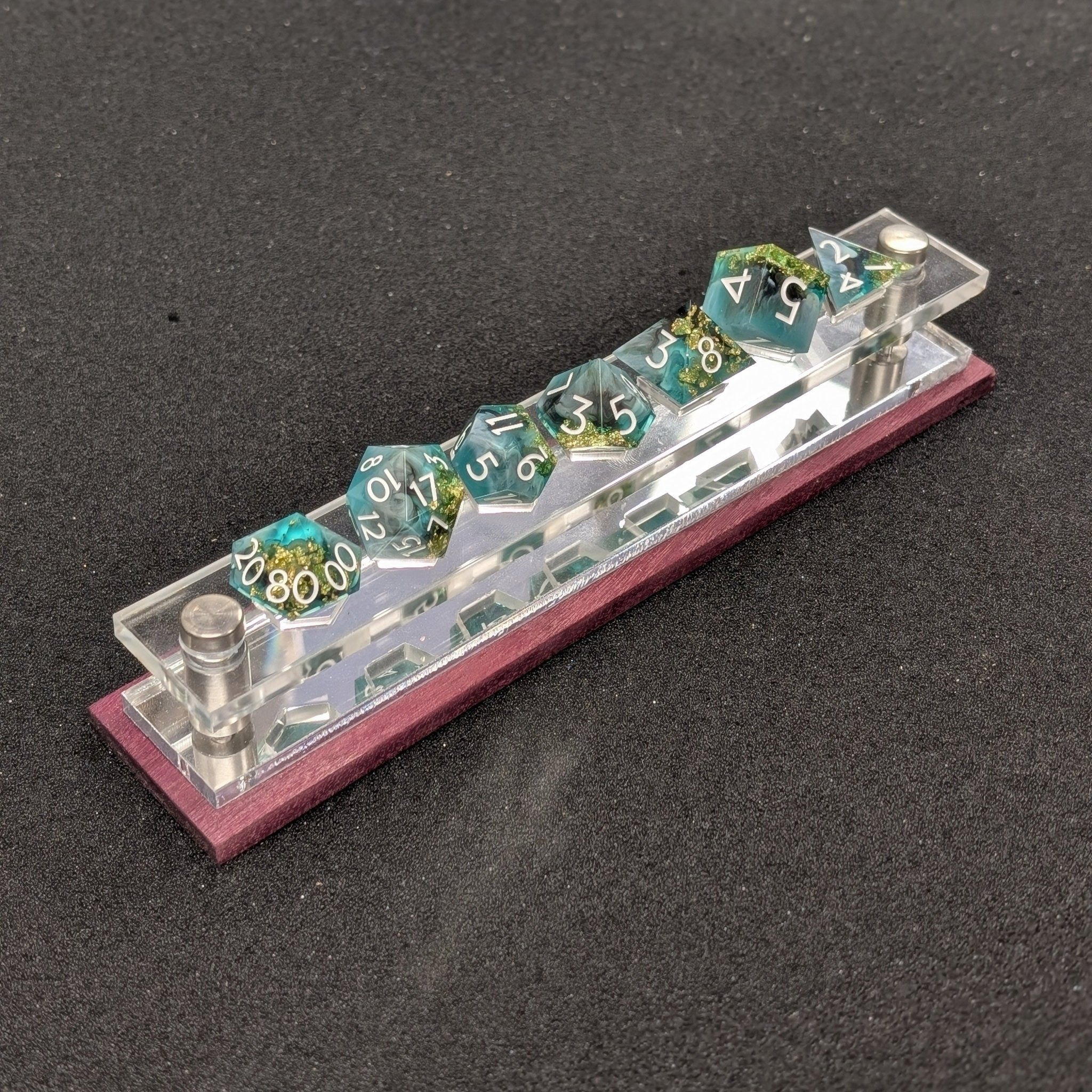 Acrylic Dice Set Display With Wooden Accent - EBONWOOD