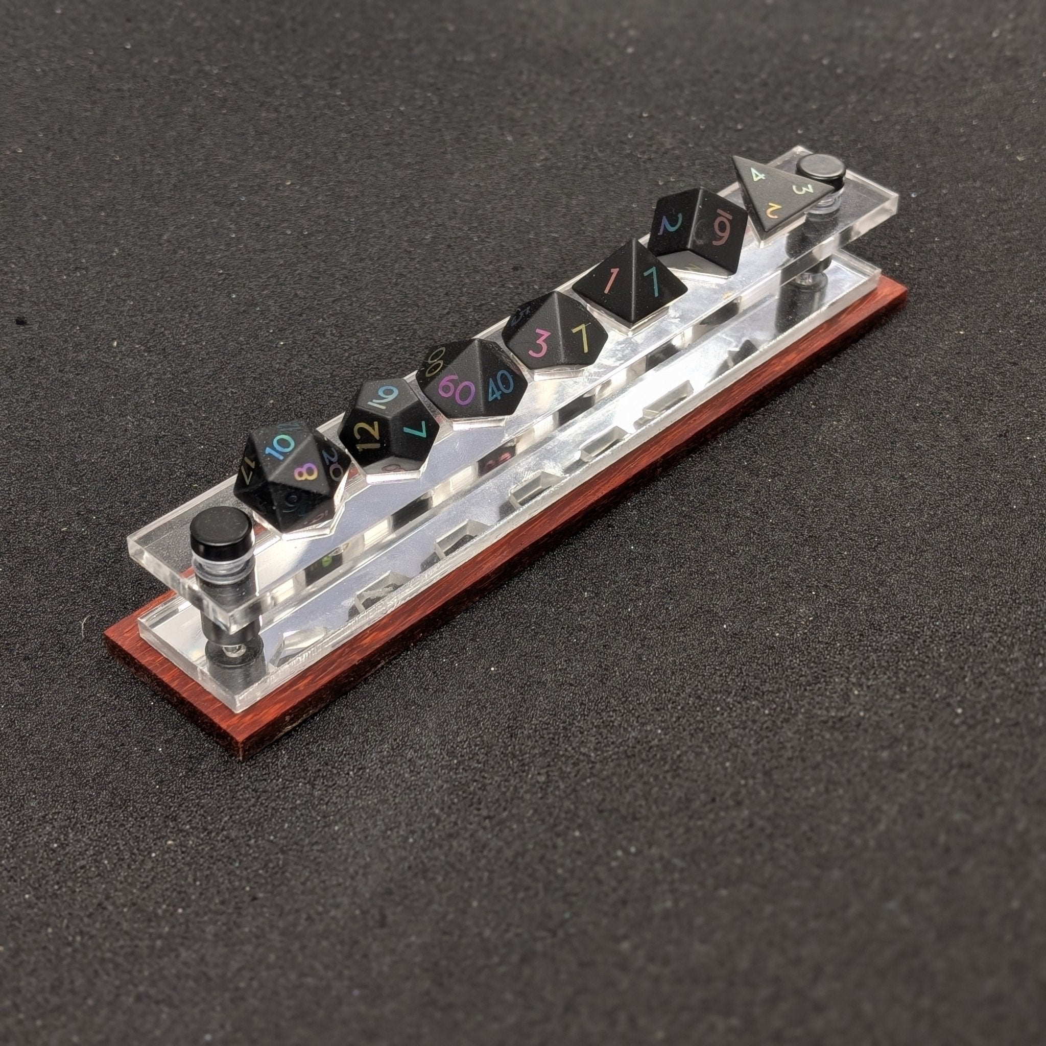 Acrylic Dice Set Display With Wooden Accent - EBONWOOD