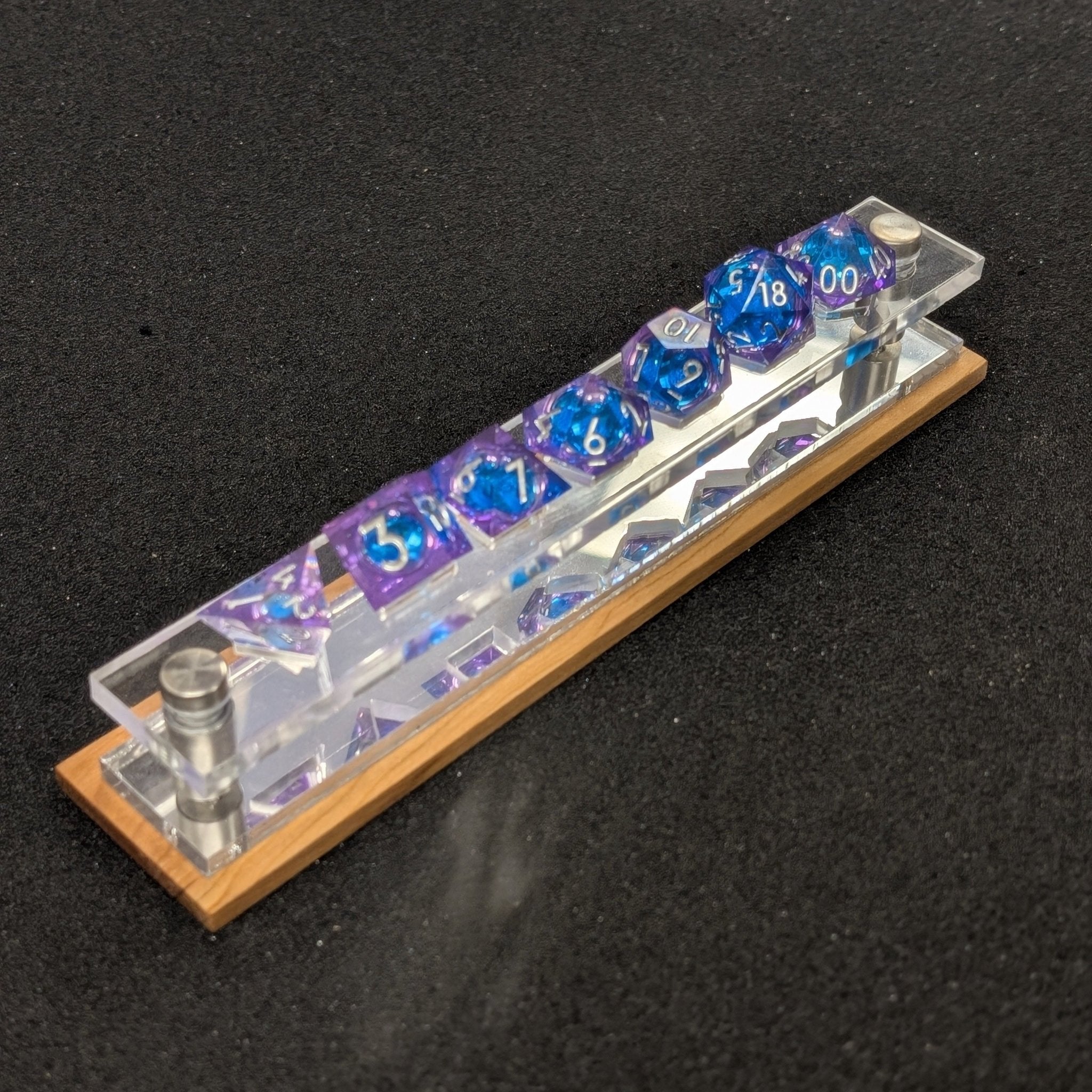 Acrylic Dice Set Display With Wooden Accent - EBONWOOD