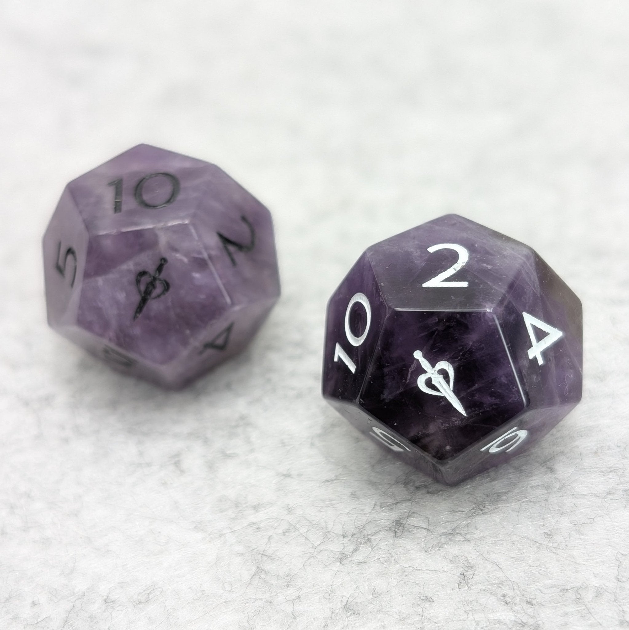 Amethyst - 2pc Gemstone Duality Dice for Daggerheart - EBONWOOD