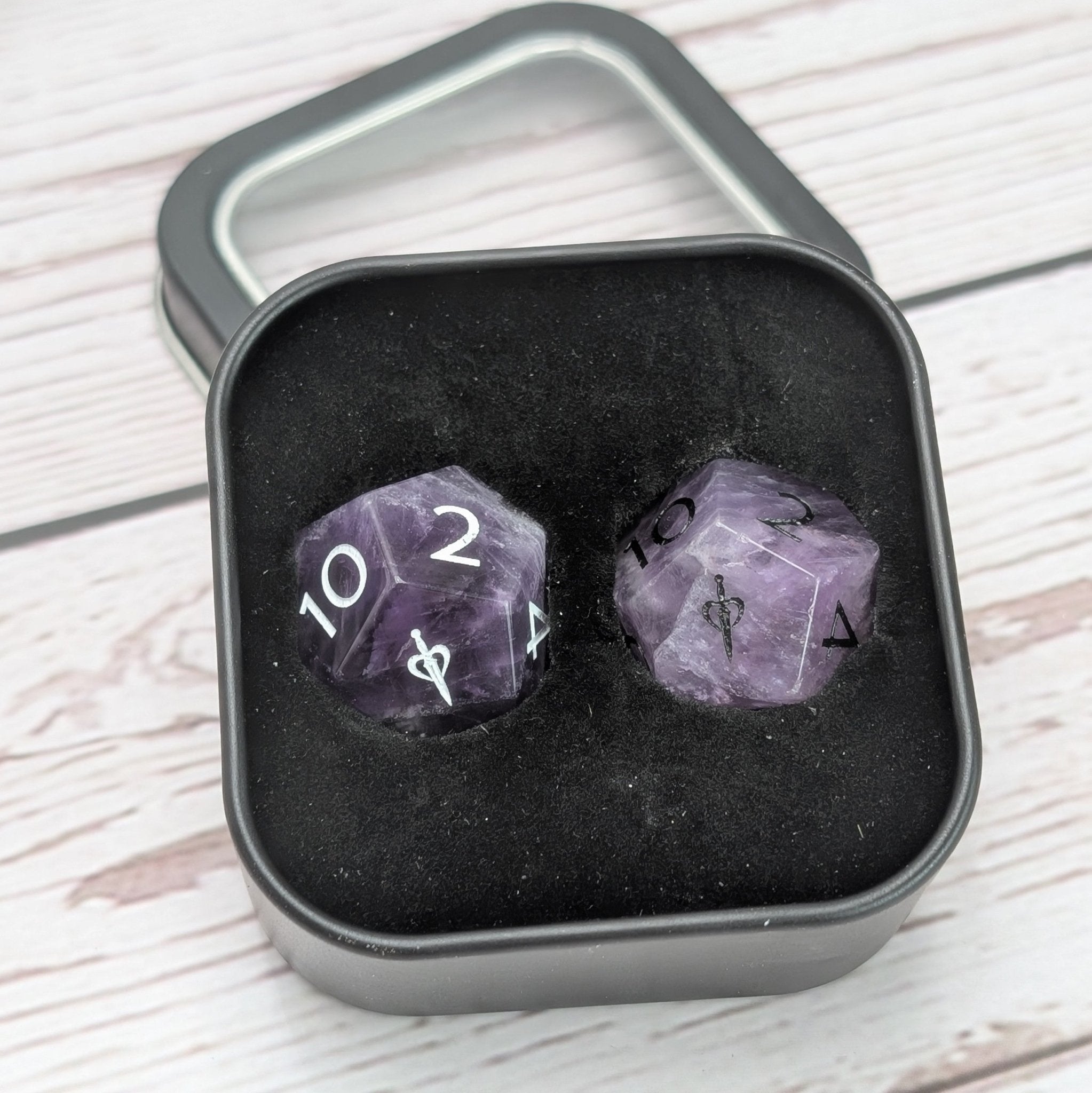 Amethyst - 2pc Gemstone Duality Dice for Daggerheart - EBONWOOD