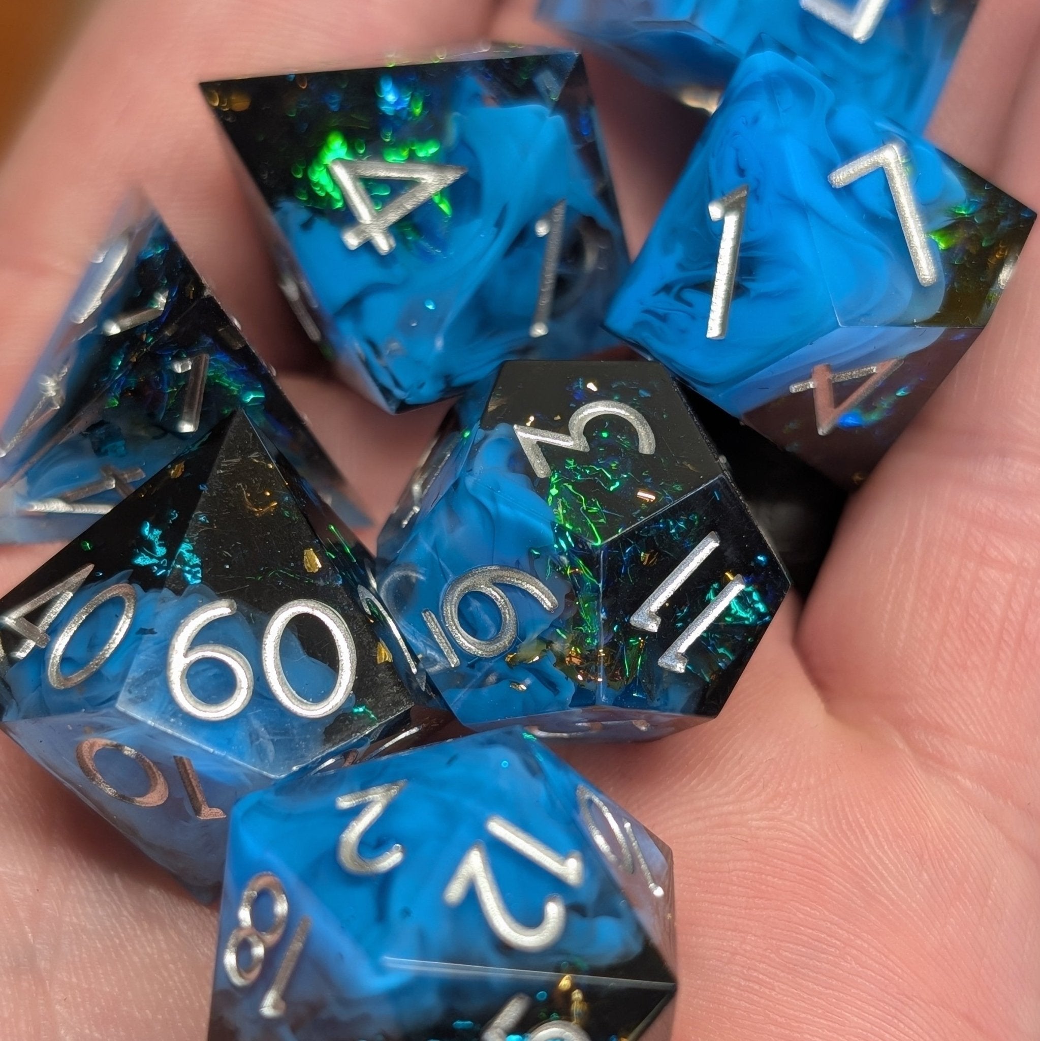 Apatite Glintcrystal - 7 Piece Polyhedral Dice Set - EBONWOOD
