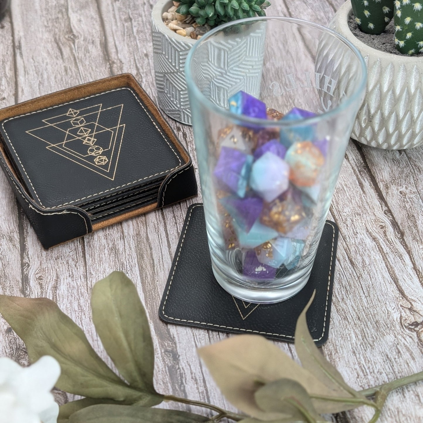 Arcane Geometry Coaster Set – D&D Dice Edition - EBONWOOD
