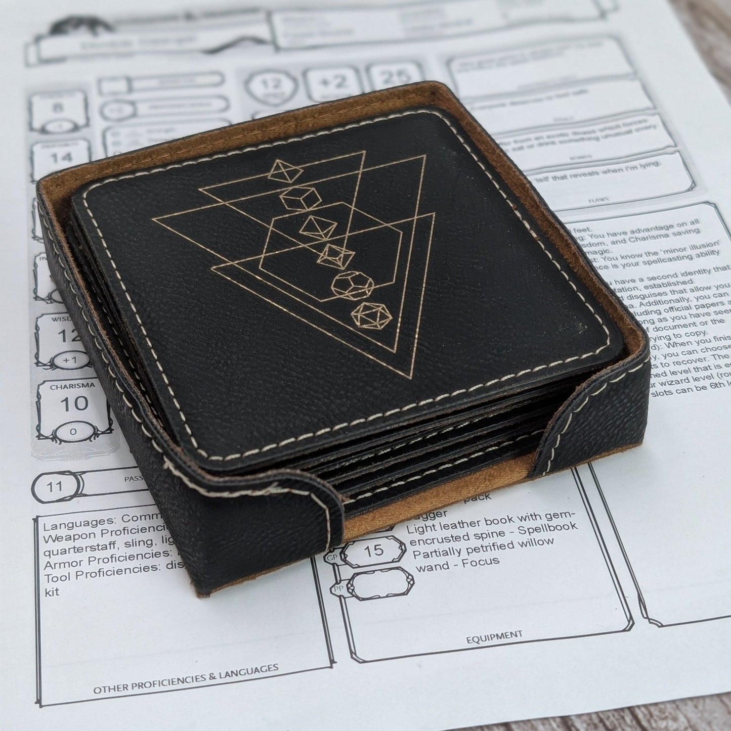 Arcane Geometry Coaster Set – D&D Dice Edition - EBONWOOD