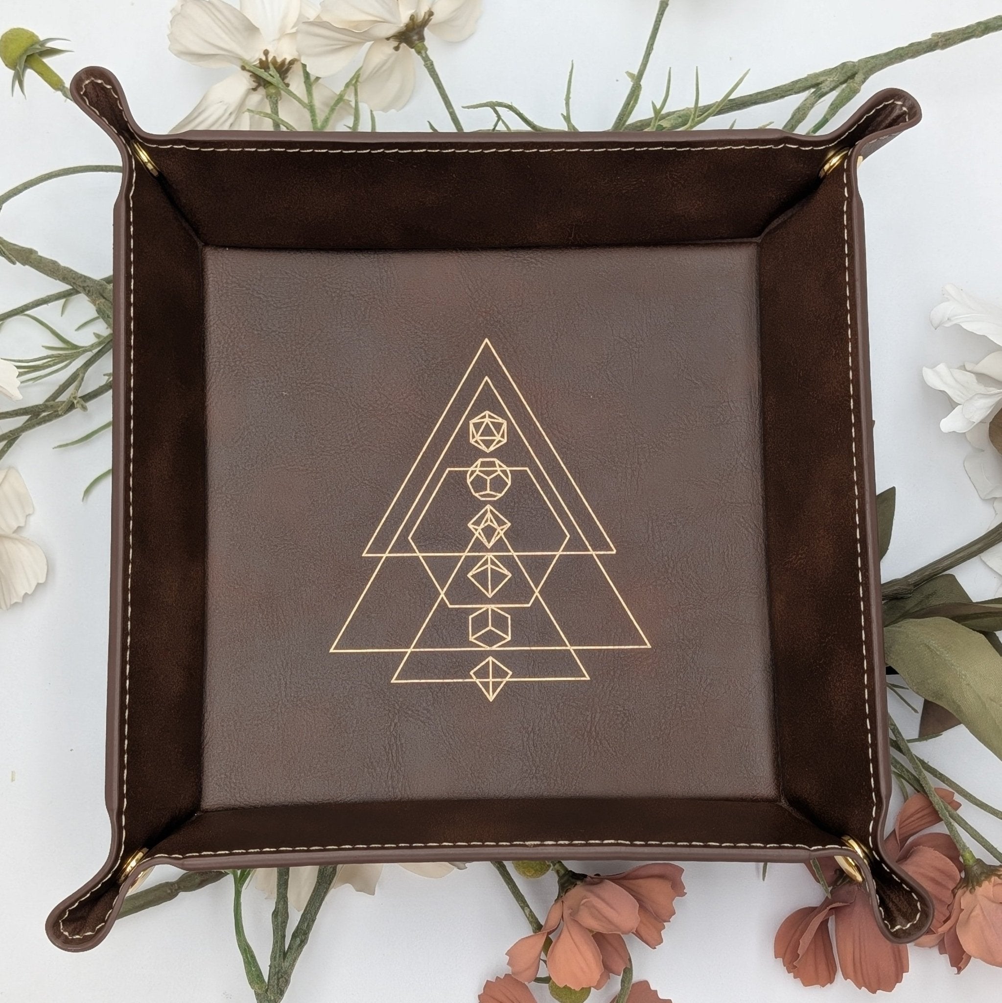Arcane Geometry Dice Tray - Vegan Leather DnD Dice Rolling Tray - EBONWOOD