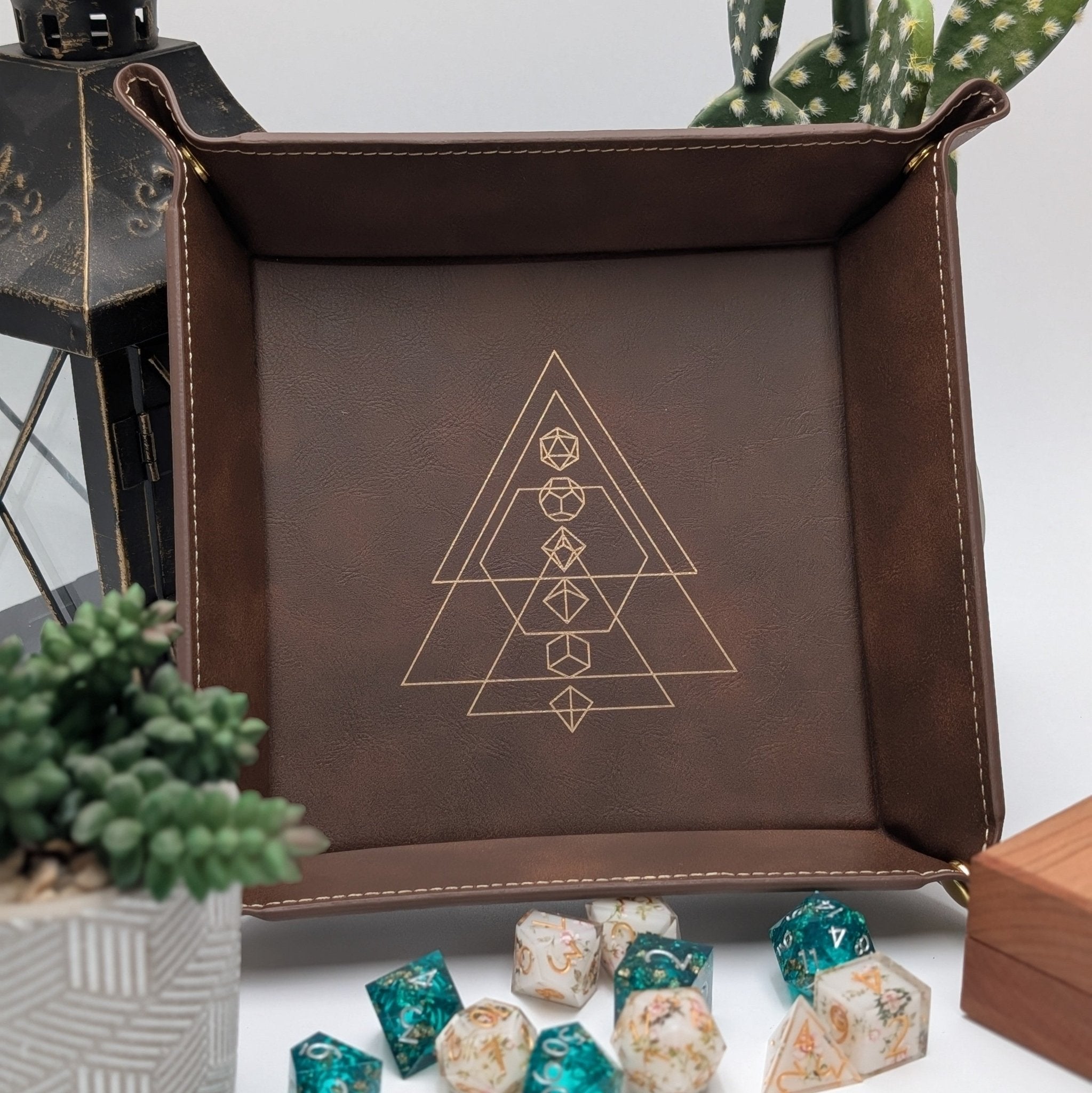 Arcane Geometry Dice Tray - Vegan Leather DnD Dice Rolling Tray - EBONWOOD