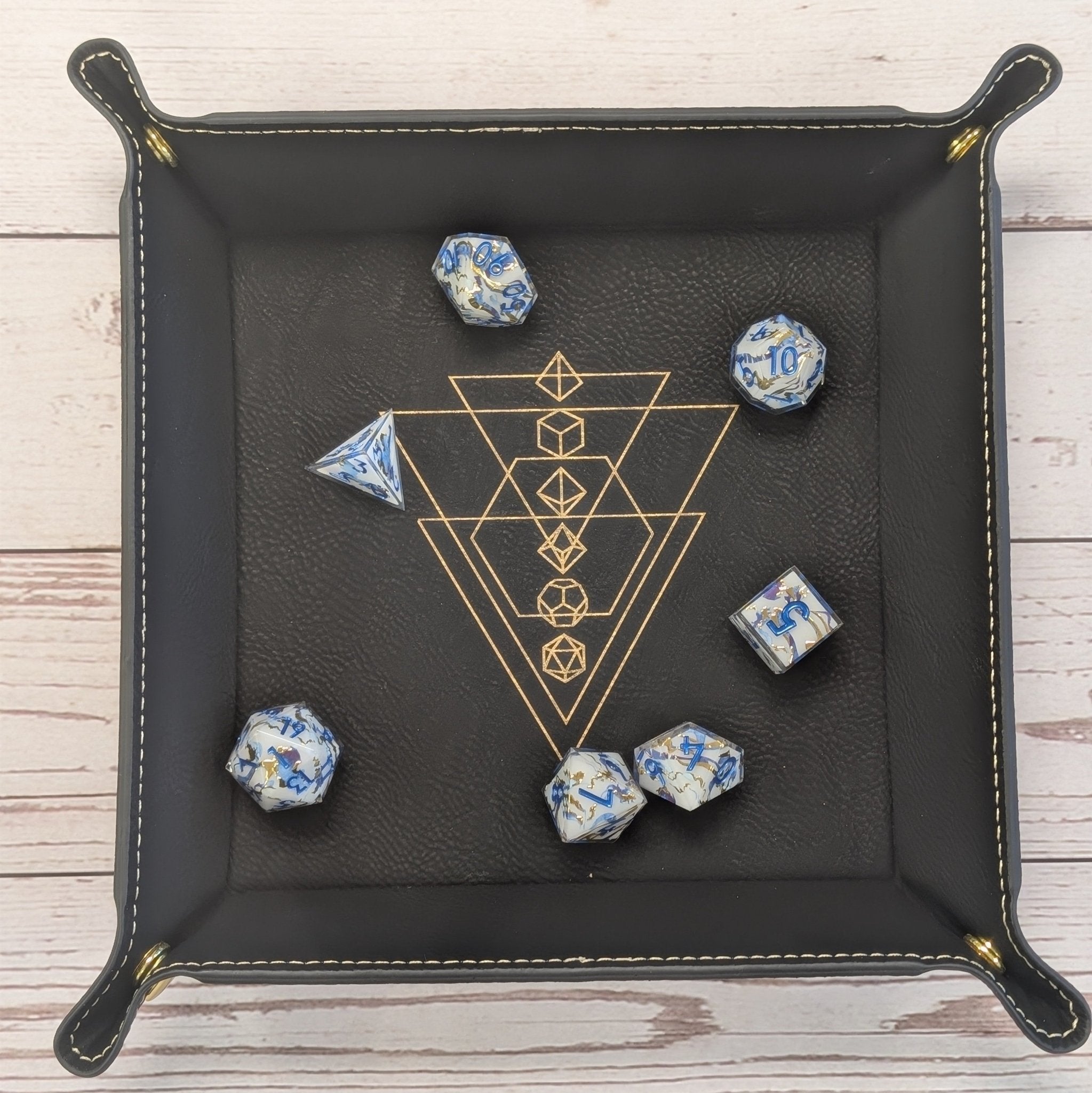 Arcane Geometry Dice Tray - Vegan Leather DnD Dice Rolling Tray - EBONWOOD