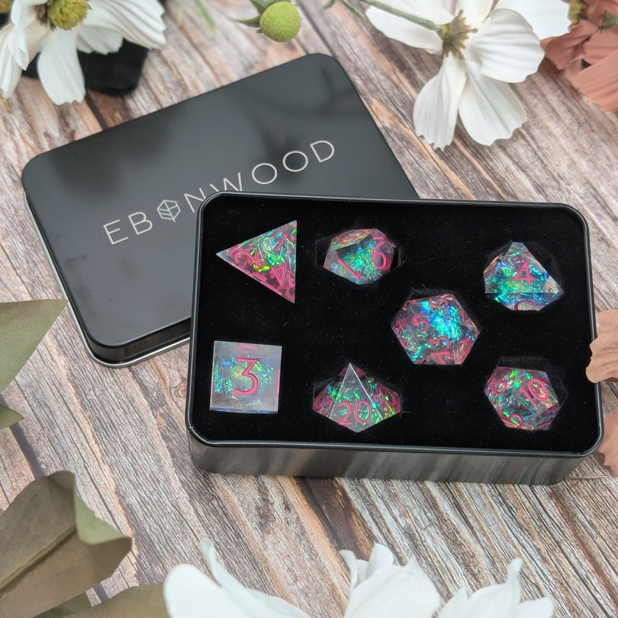Blushing Prism - 7 Piece Luxury D&D Dice Set - EBONWOOD