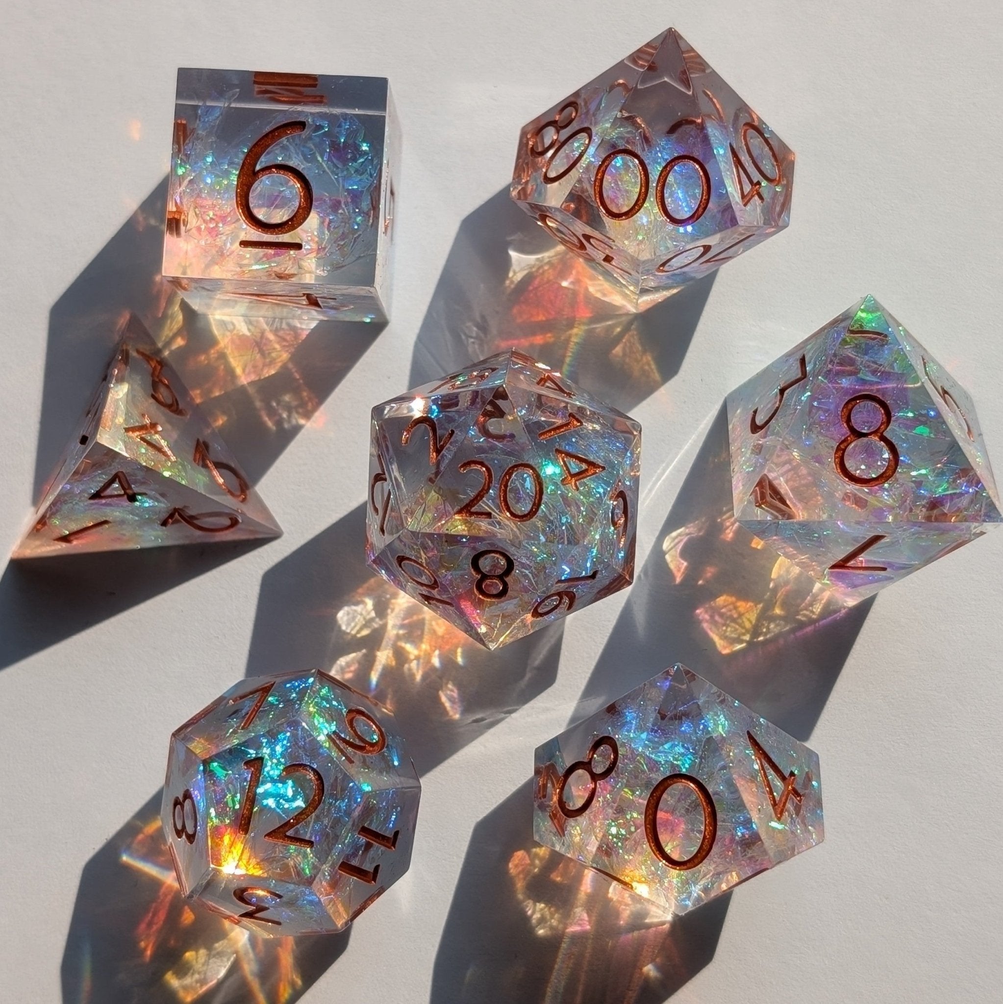 Copperveil Lens 7 - Piece Polyhedral Dice Set - EBONWOOD