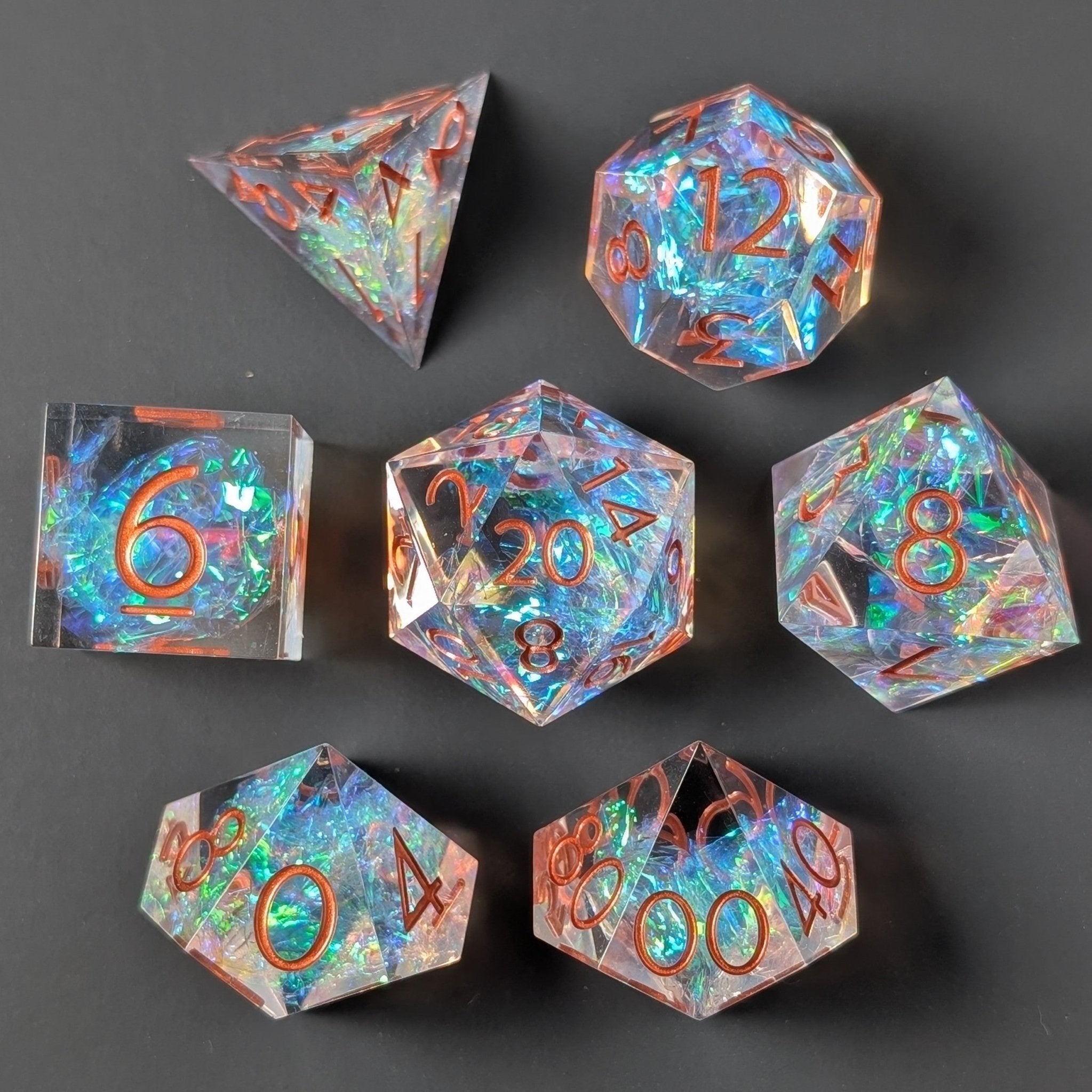 Copperveil Lens 7 - Piece Polyhedral Dice Set - EBONWOOD