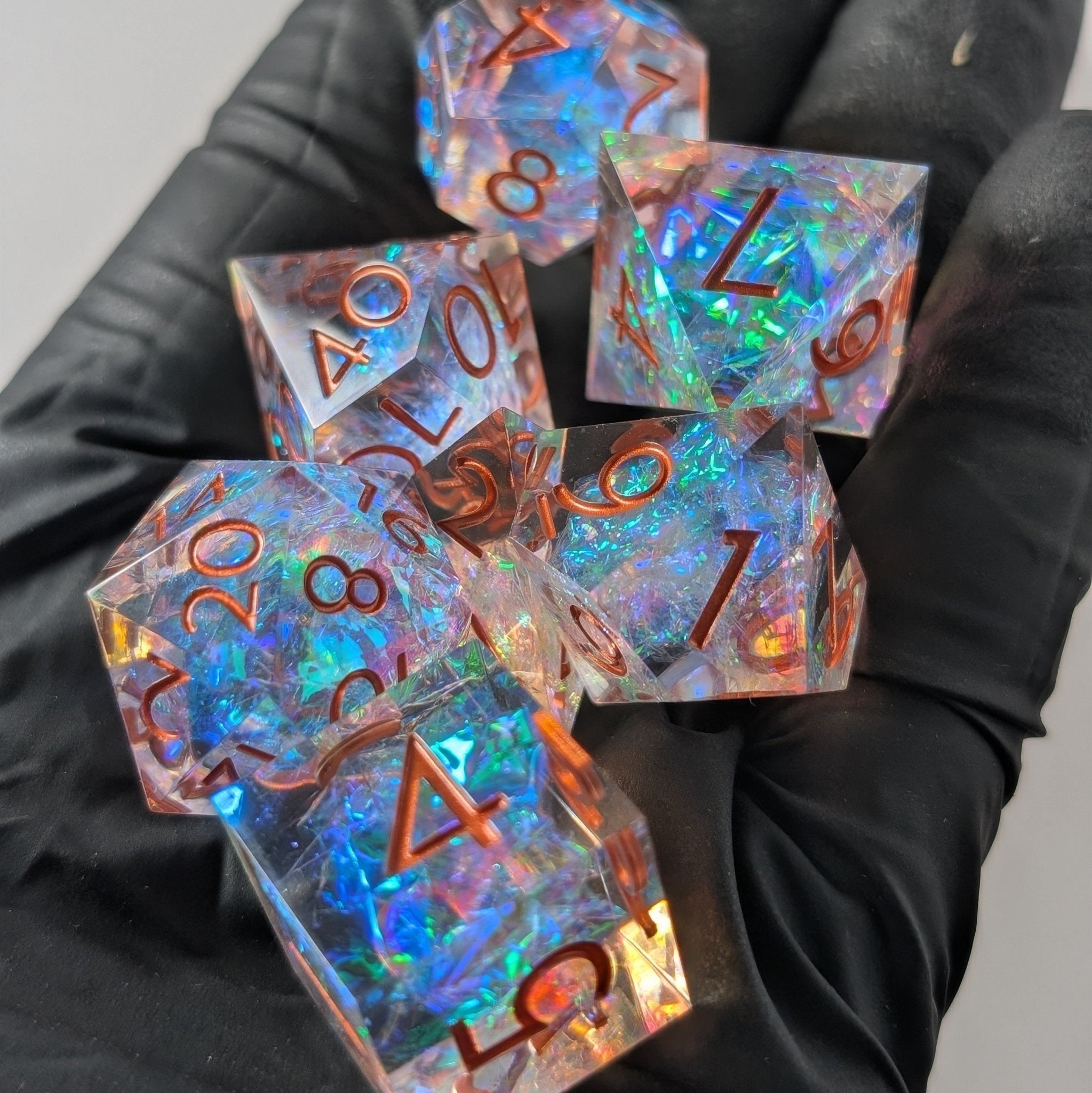 Copperveil Lens 7 - Piece Polyhedral Dice Set - EBONWOOD