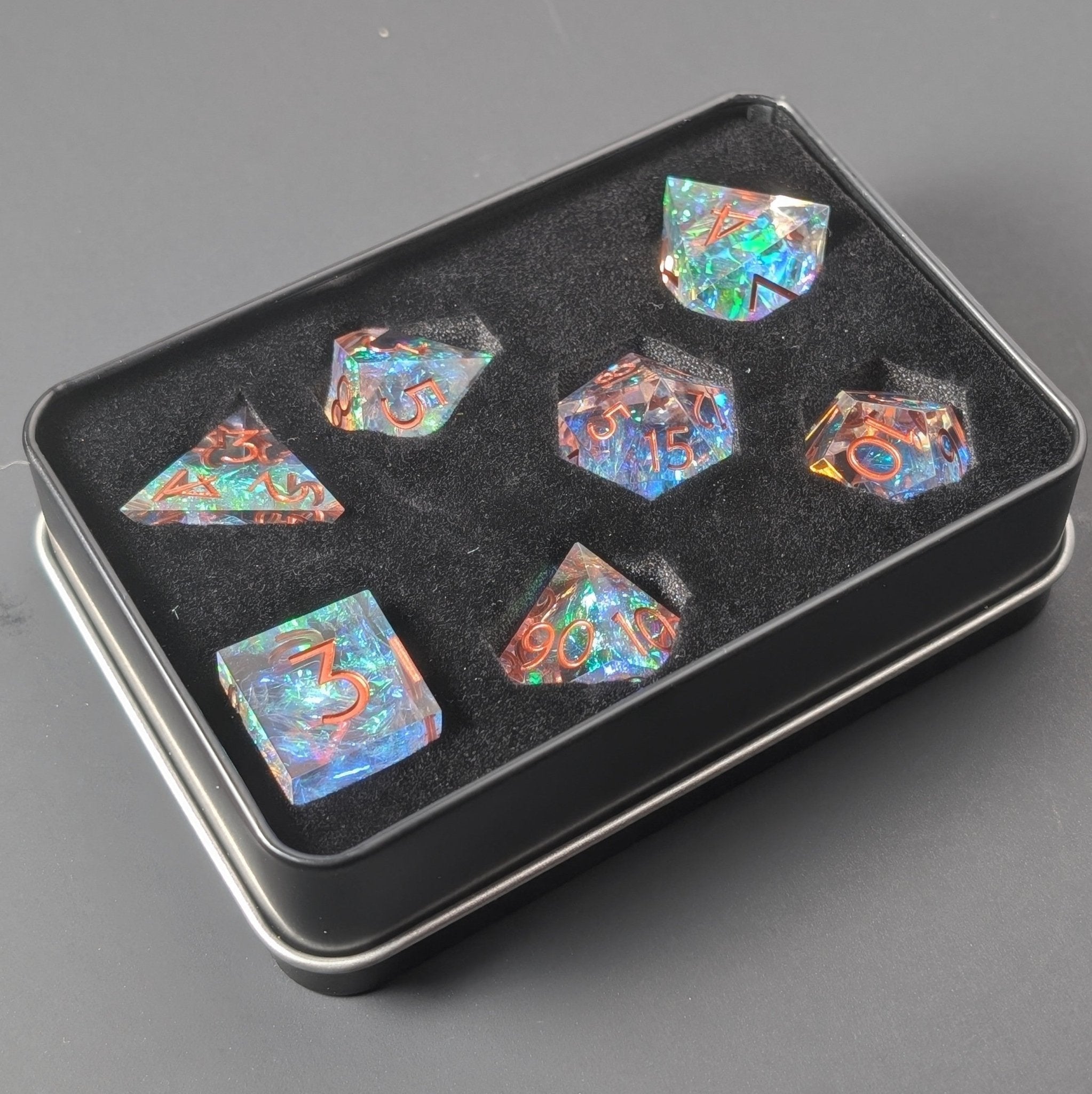 Copperveil Lens 7 - Piece Polyhedral Dice Set - EBONWOOD