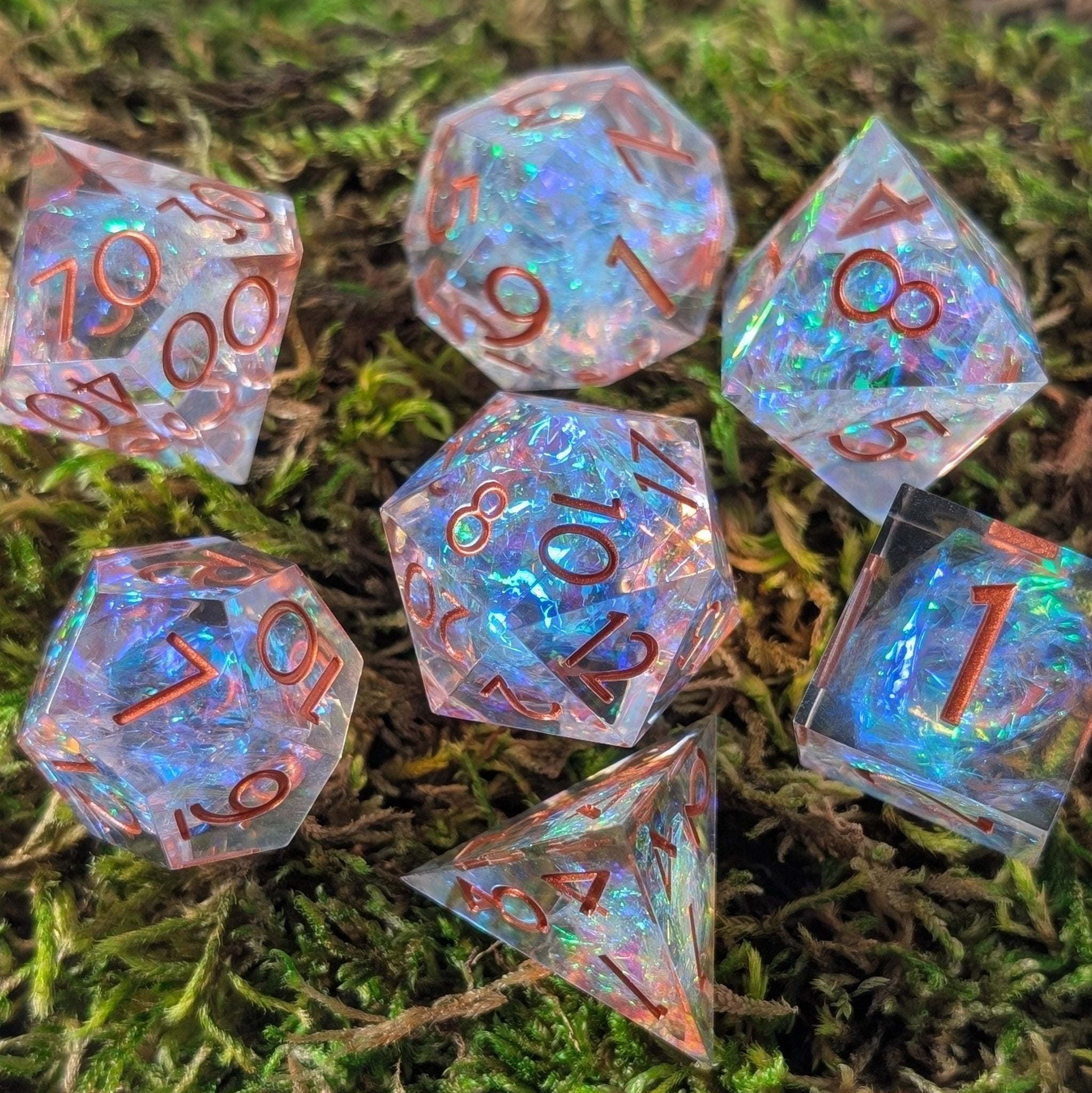 Copperveil Lens 7 - Piece Polyhedral Dice Set - EBONWOOD