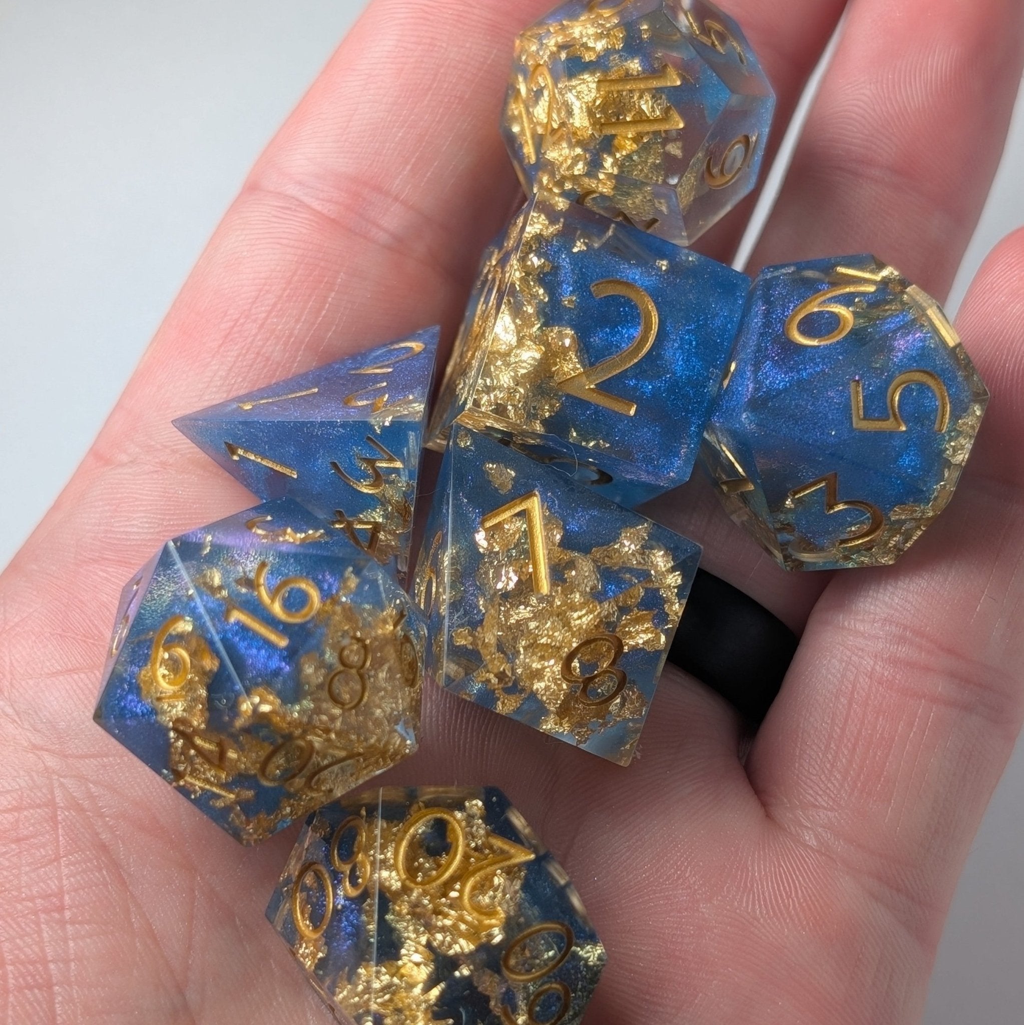 Deepsea Oracle - 7 Piece Luxury D&D Dice Set - EBONWOOD
