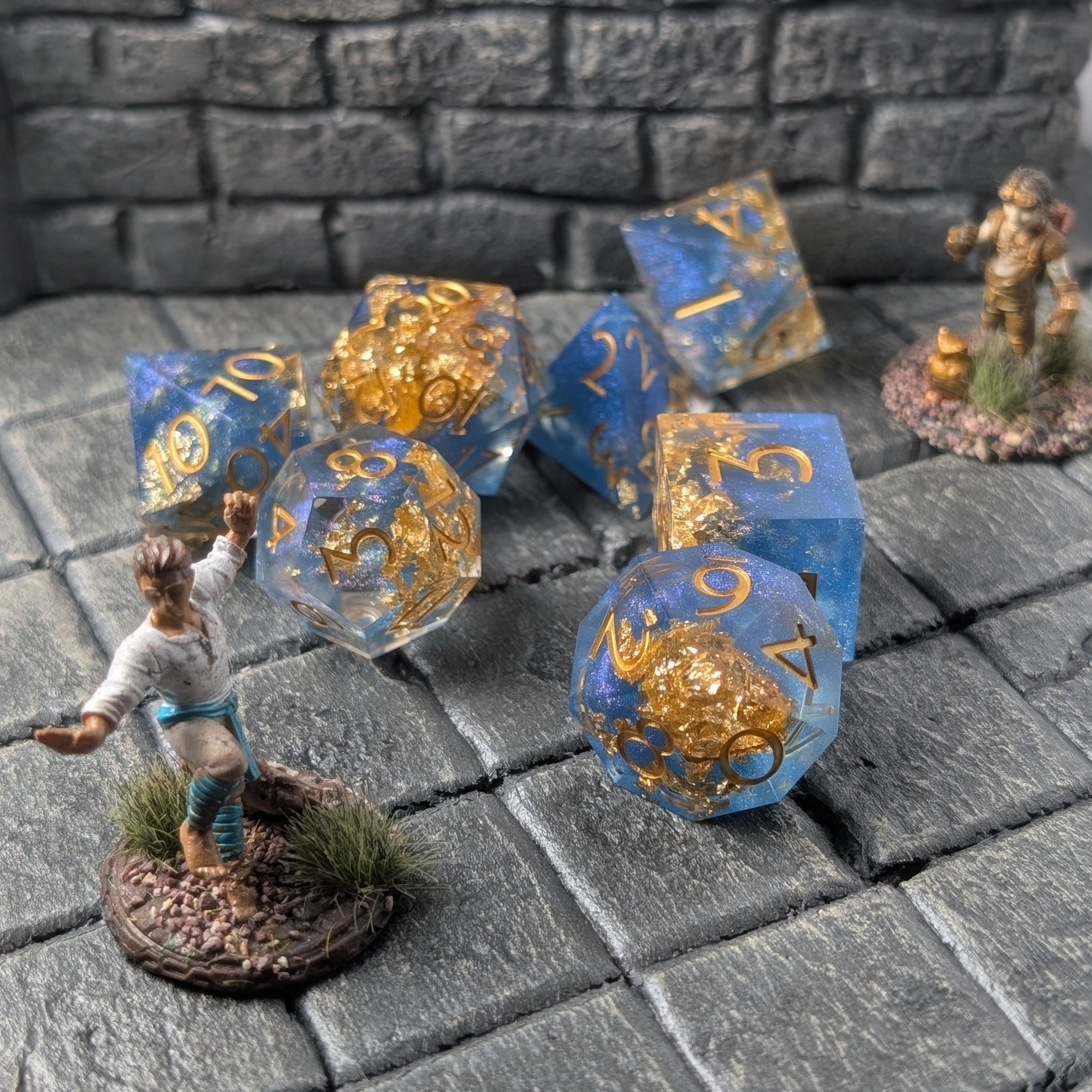Deepsea Oracle - 7 Piece Luxury D&D Dice Set - EBONWOOD