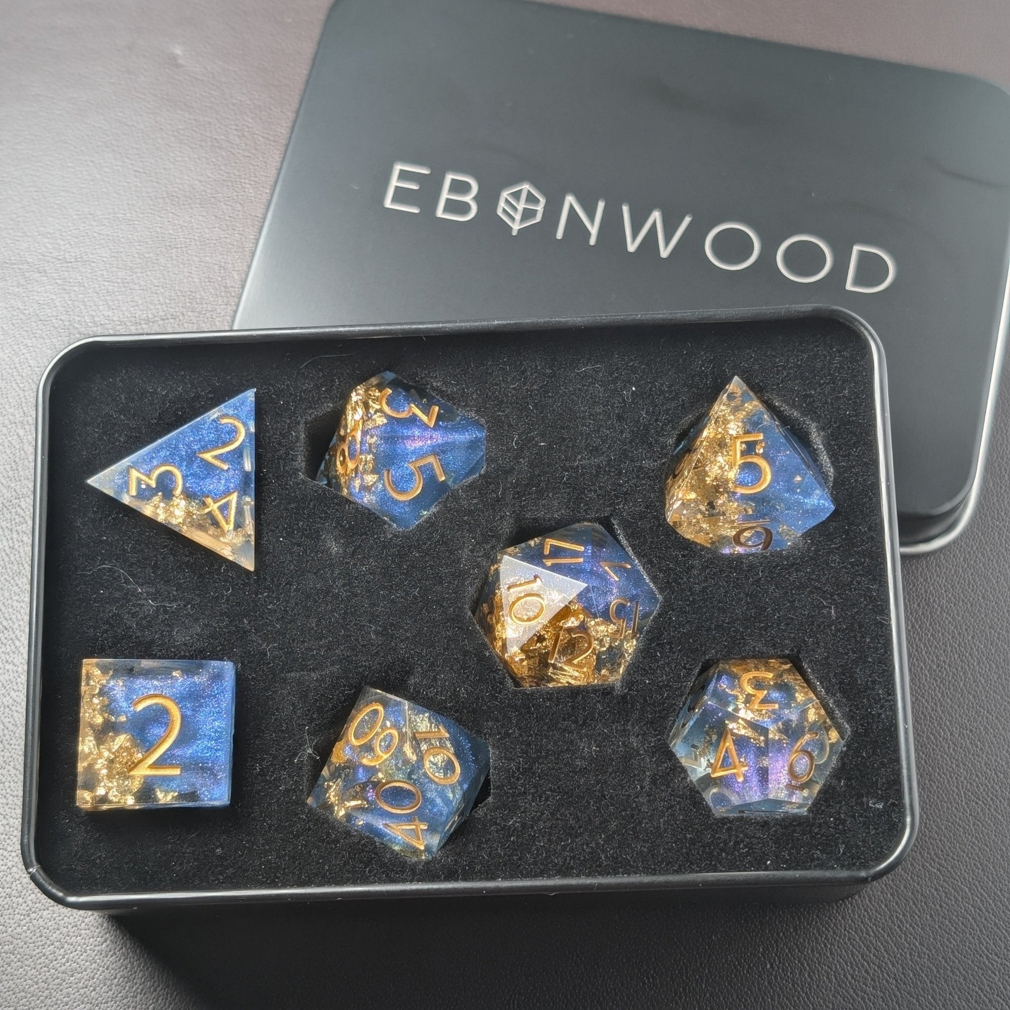 Deepsea Oracle - 7 Piece Luxury D&D Dice Set - EBONWOOD