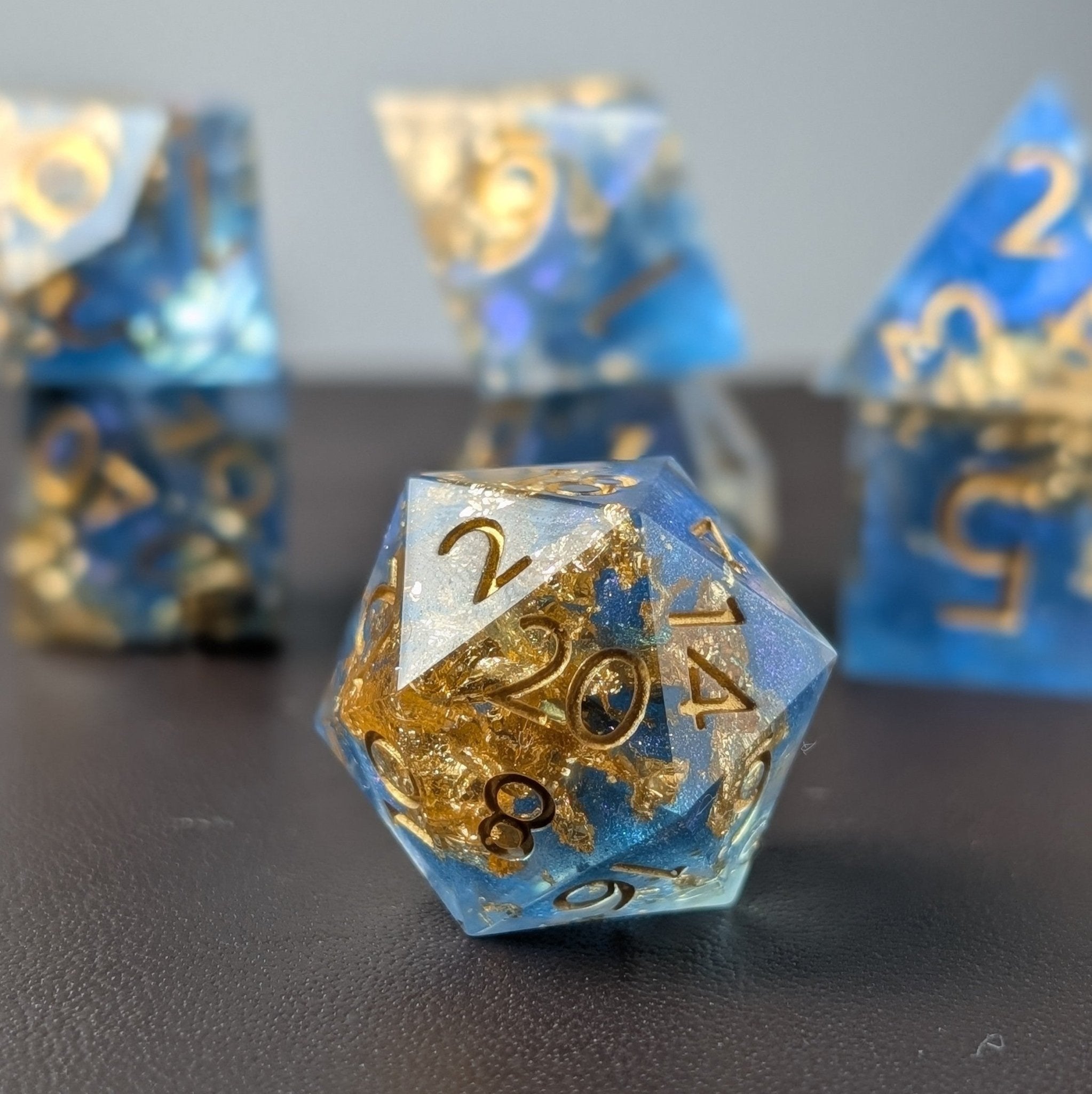 Deepsea Oracle - 7 Piece Luxury D&D Dice Set - EBONWOOD