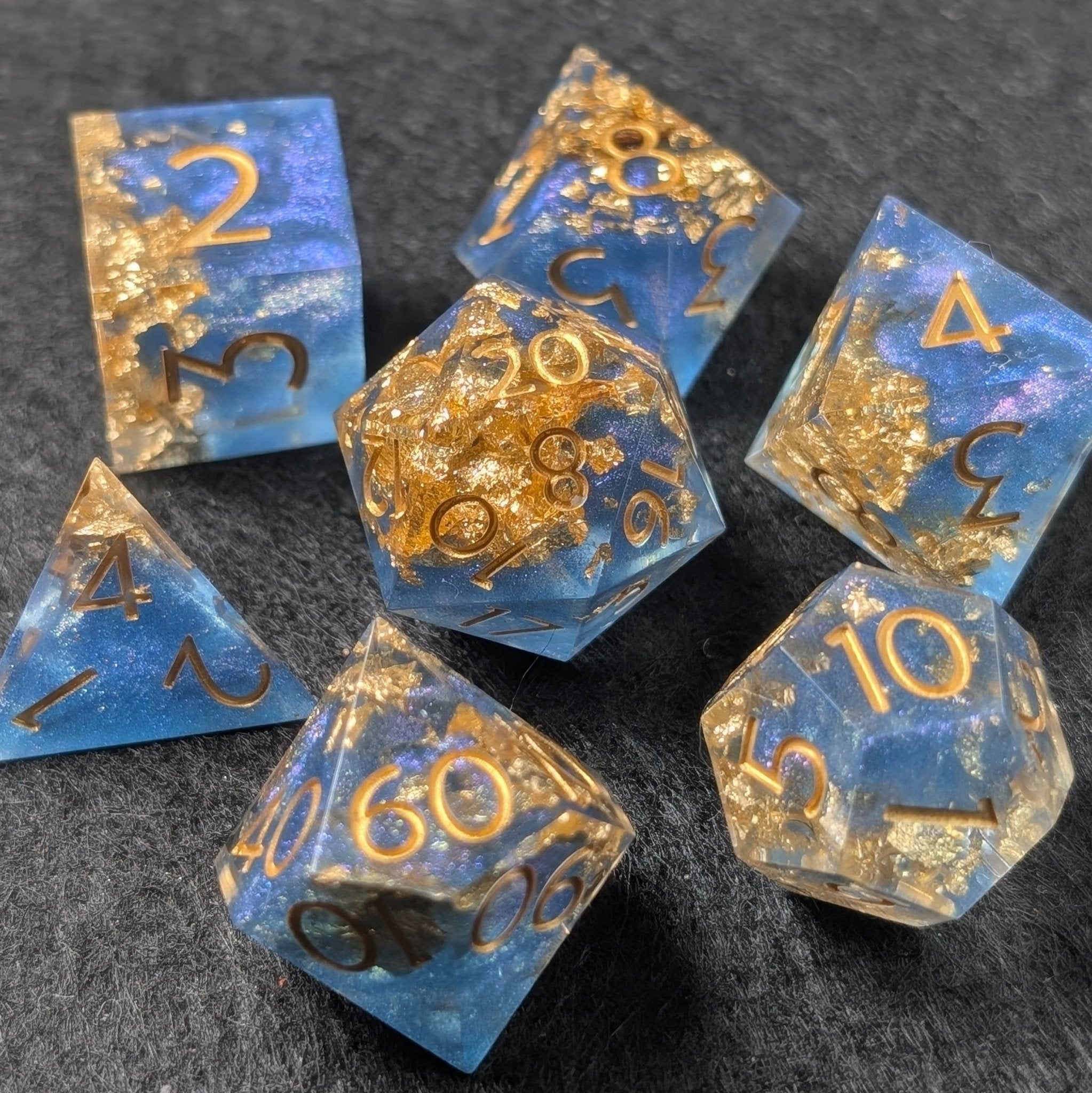 Deepsea Oracle - 7 Piece Luxury D&D Dice Set - EBONWOOD