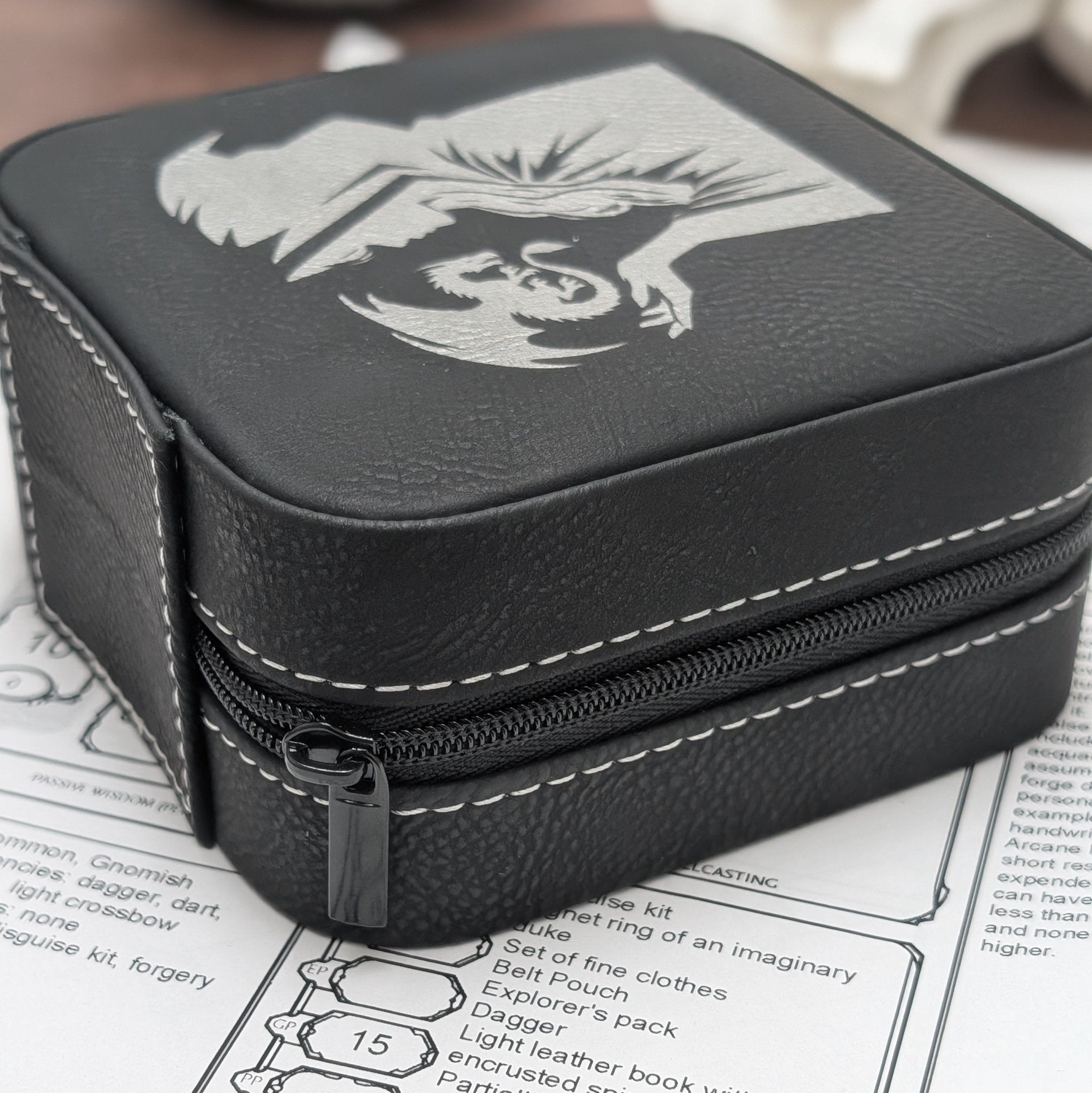 Dragons Bond Dice Horder | DND Dice Storage | D&D Dice Storage | Leather Dice Box | Travel Case for Dice Set | Dungeons And Dragons - EBONWOOD
