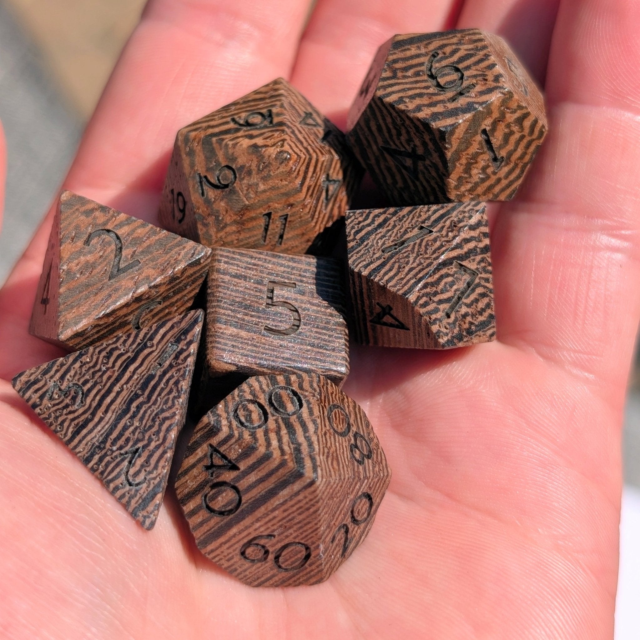 Ebony - 7 Piece Polyhedral Wooden Dice Set - EBONWOOD