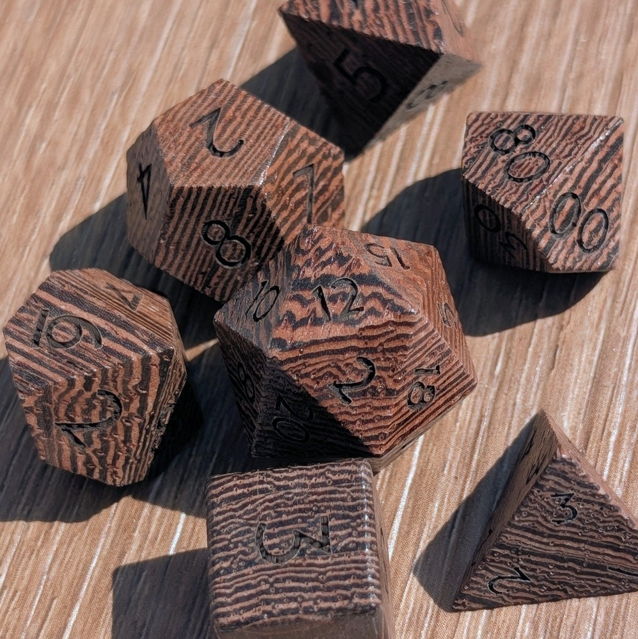 Ebony - 7 Piece Polyhedral Wooden Dice Set - EBONWOOD