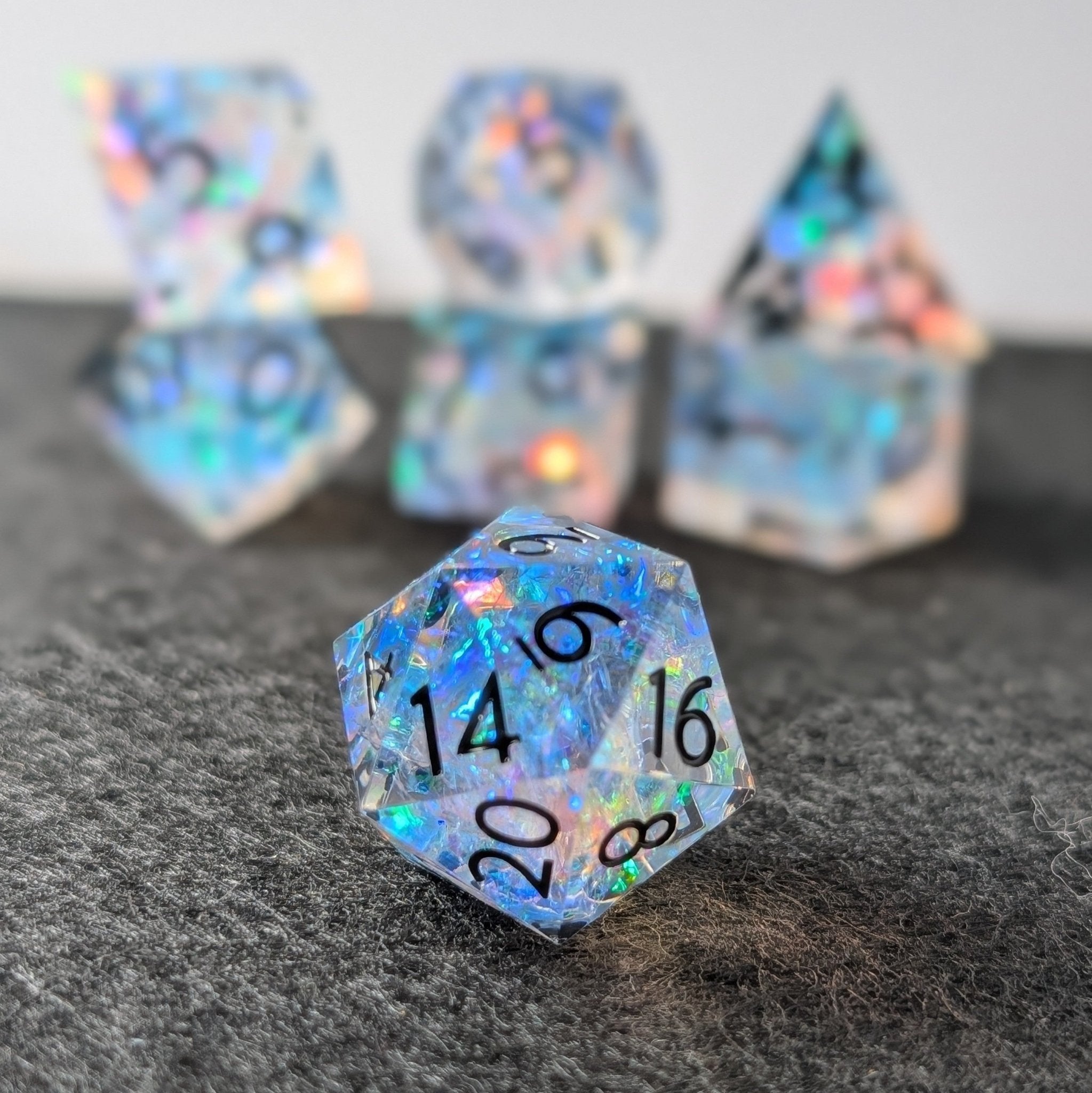 Eldritch Blaze - 7 Piece Luxury D&D Dice Set - EBONWOOD