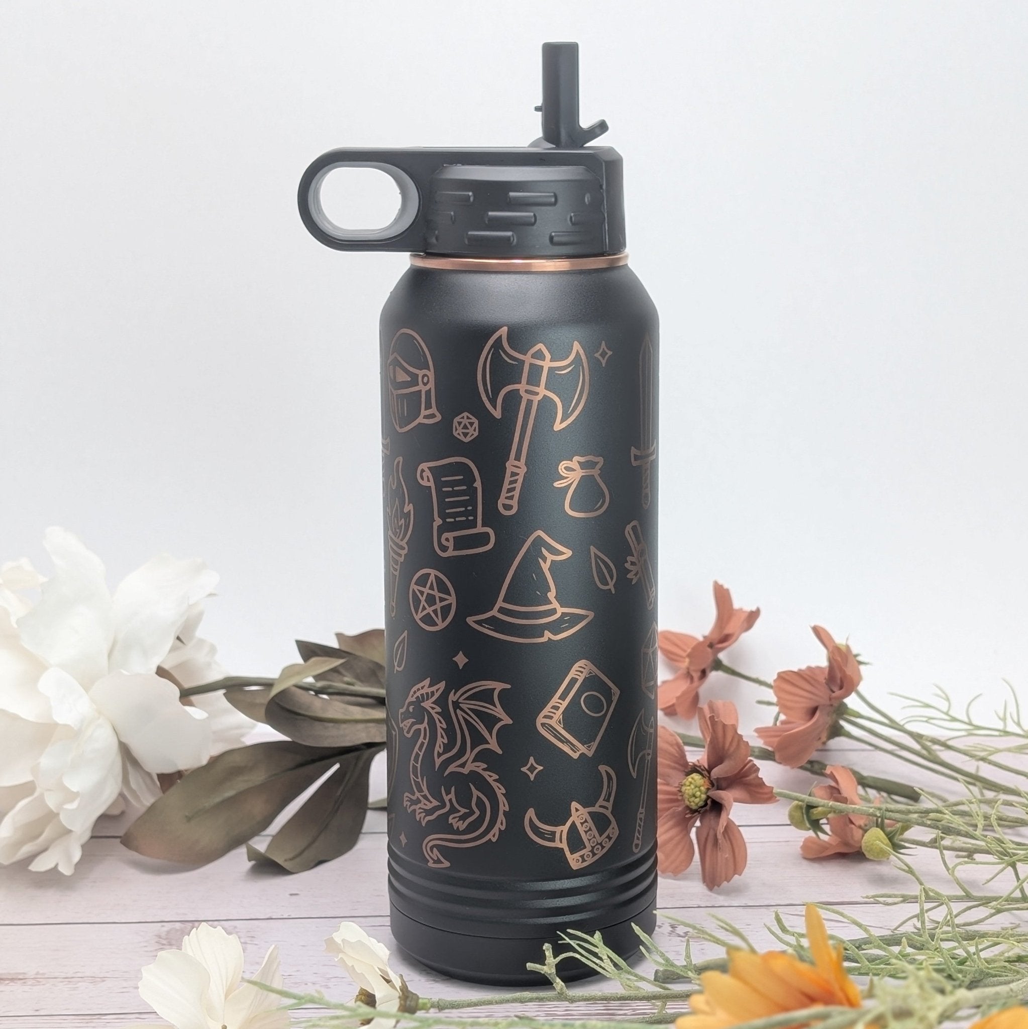 Fantasy Wrap - 32oz Stainless Steel With Prismatic Engraving Water Bottle - EBONWOOD