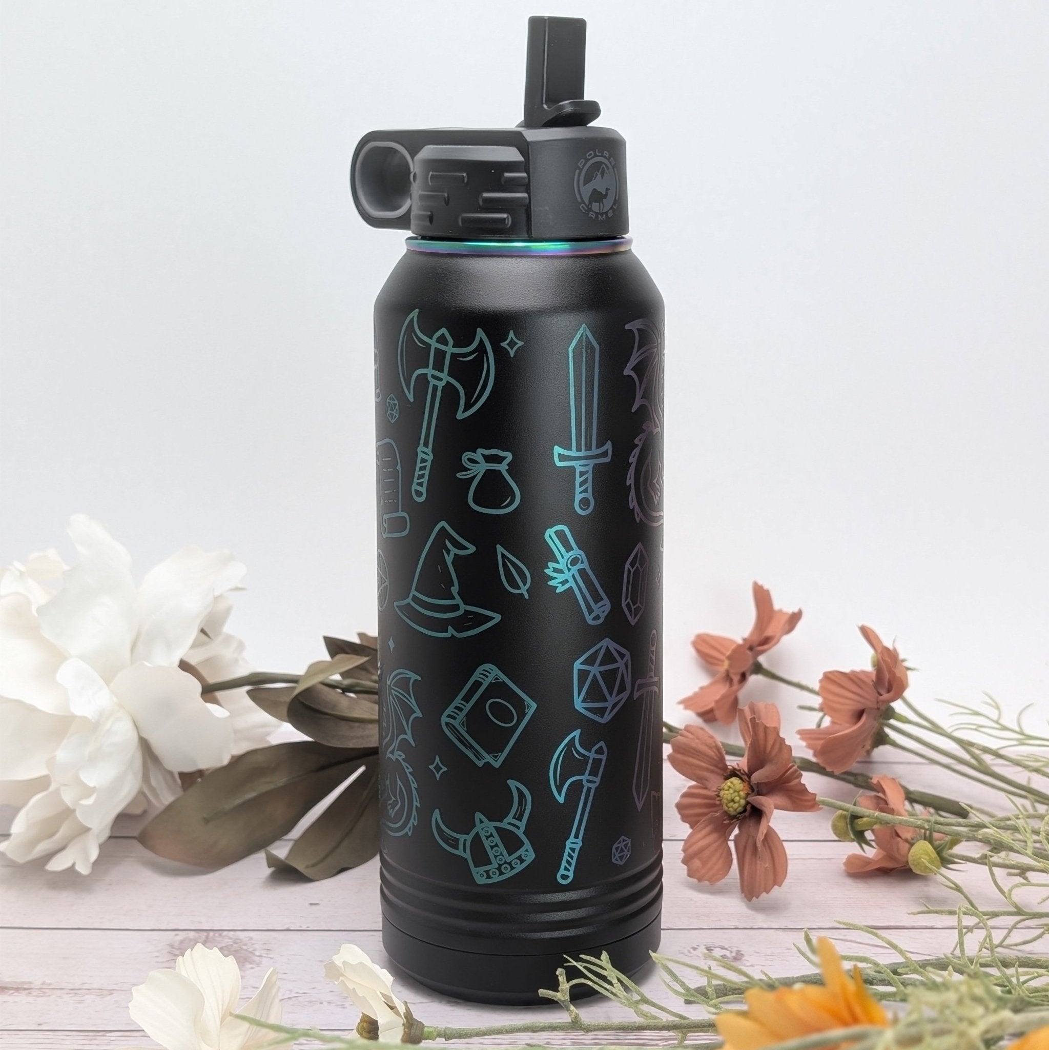 Fantasy Wrap - 32oz Stainless Steel With Prismatic Engraving Water Bottle - EBONWOOD