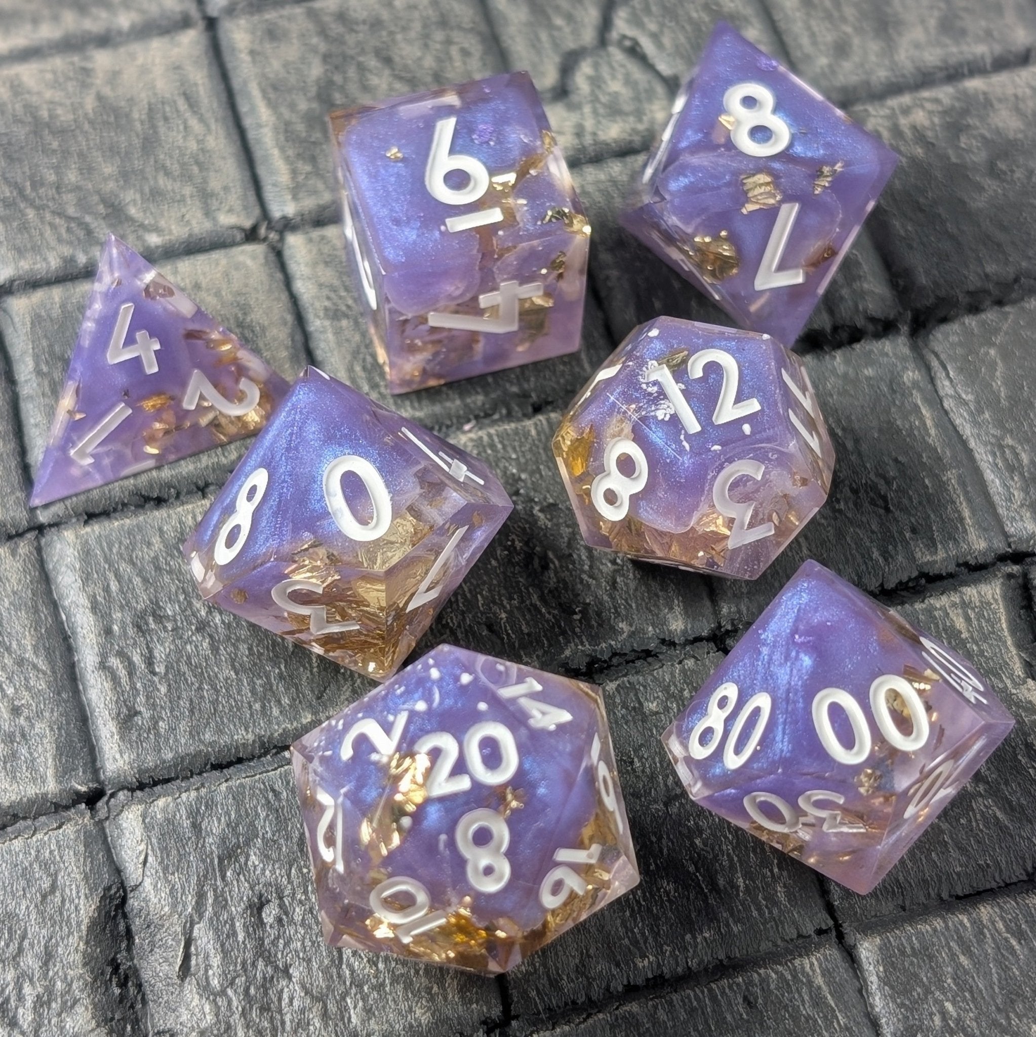 Feyspark Fortune - 7 Piece Luxury D&D Dice Set - EBONWOOD