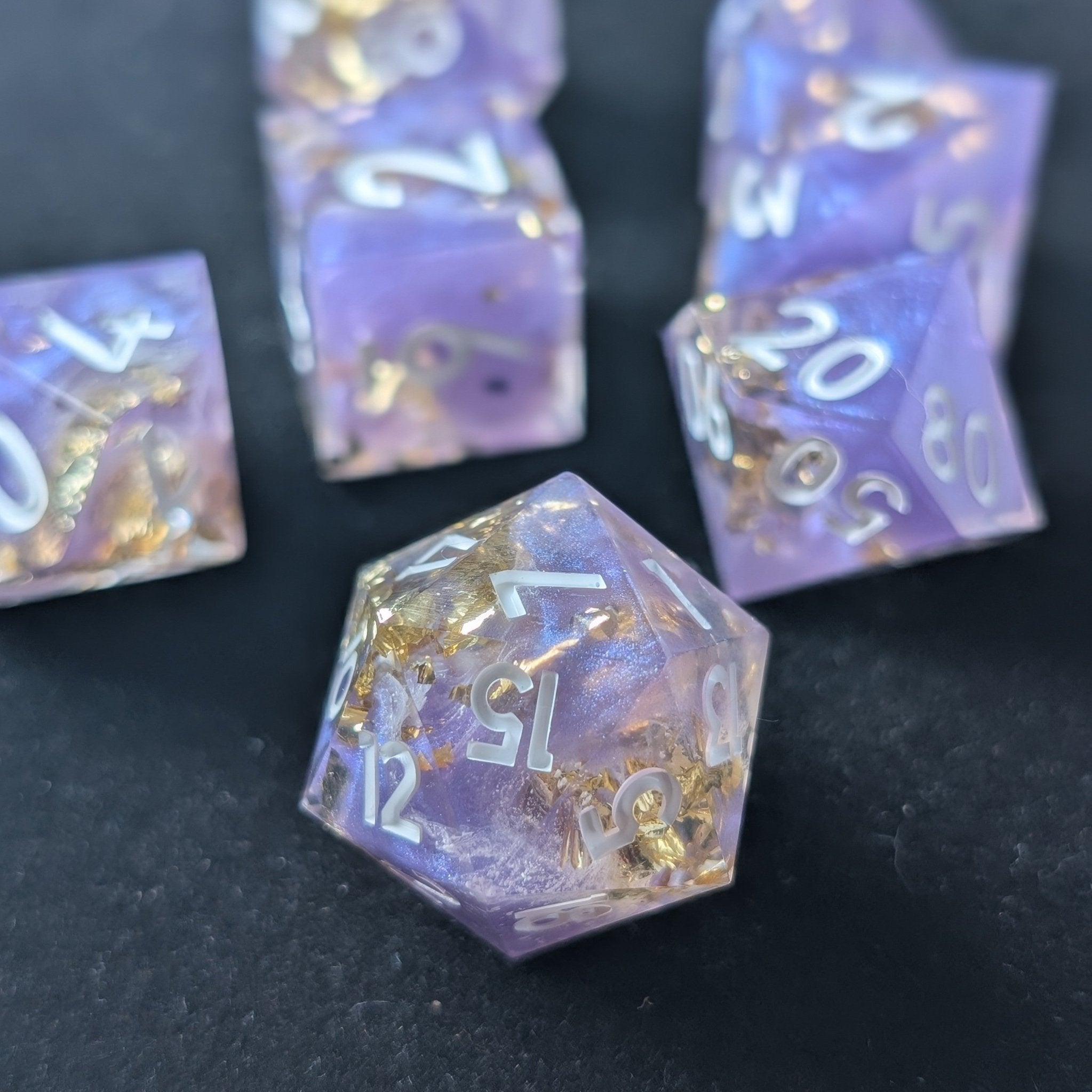 Feyspark Fortune - 7 Piece Luxury D&D Dice Set - EBONWOOD