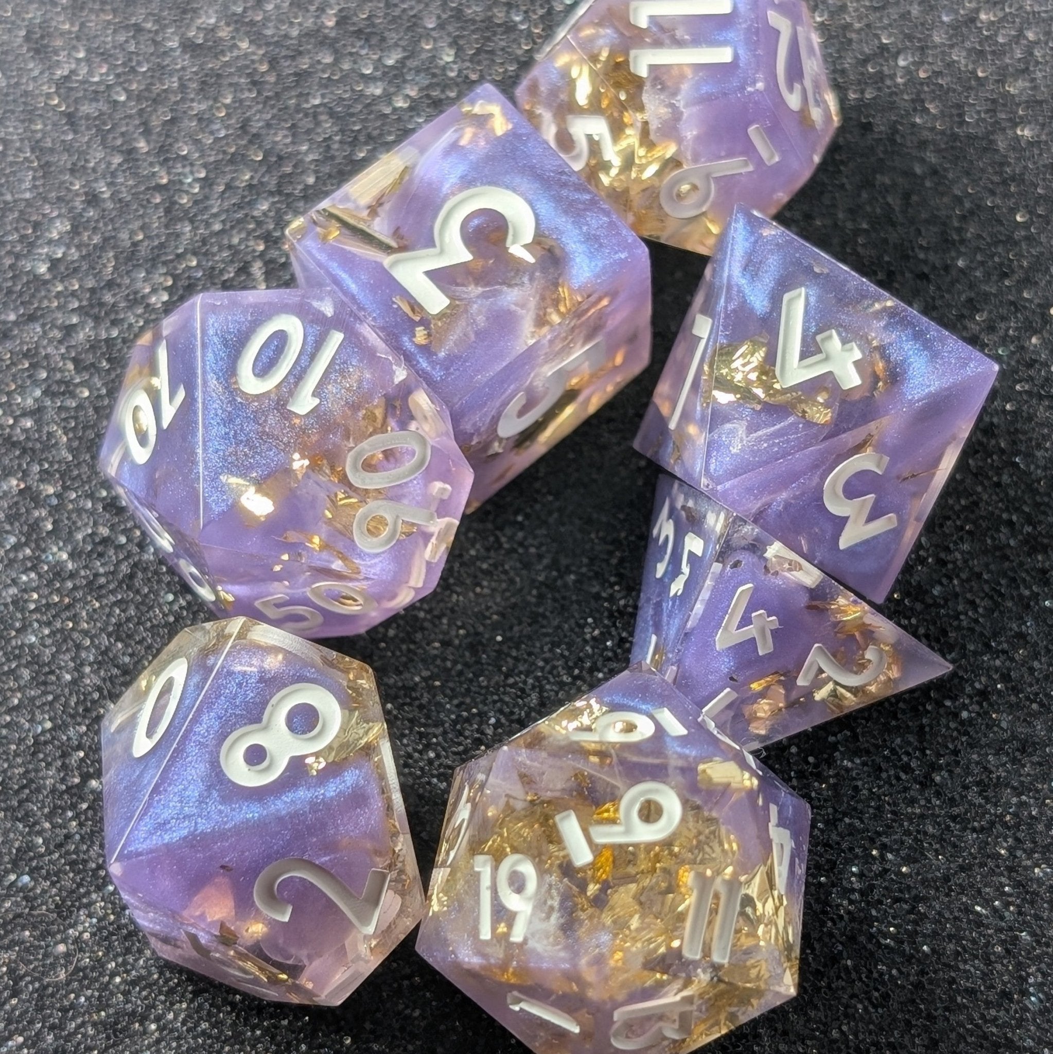 Feyspark Fortune - 7 Piece Luxury D&D Dice Set - EBONWOOD