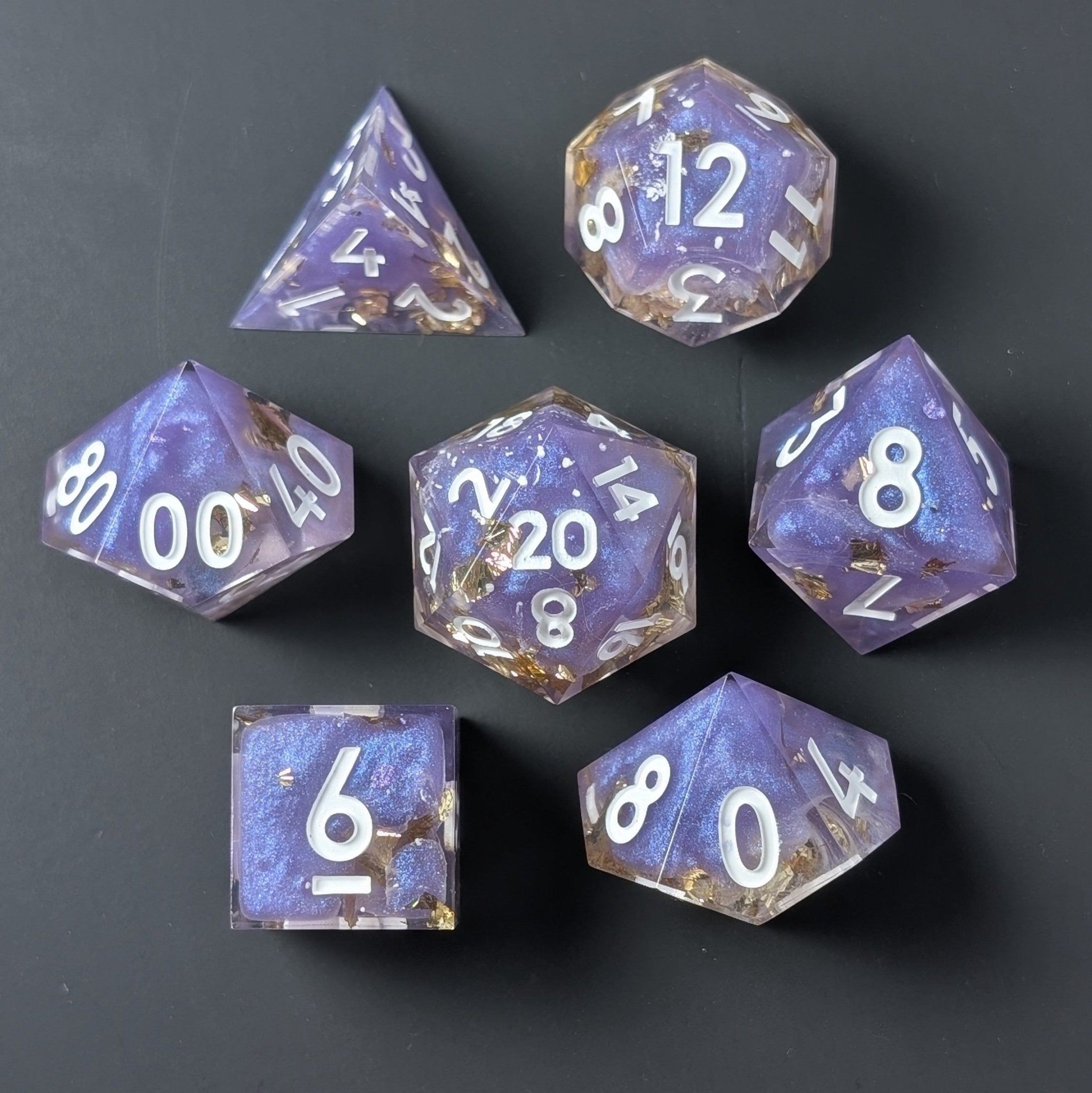 Feyspark Fortune - 7 Piece Luxury D&D Dice Set - EBONWOOD