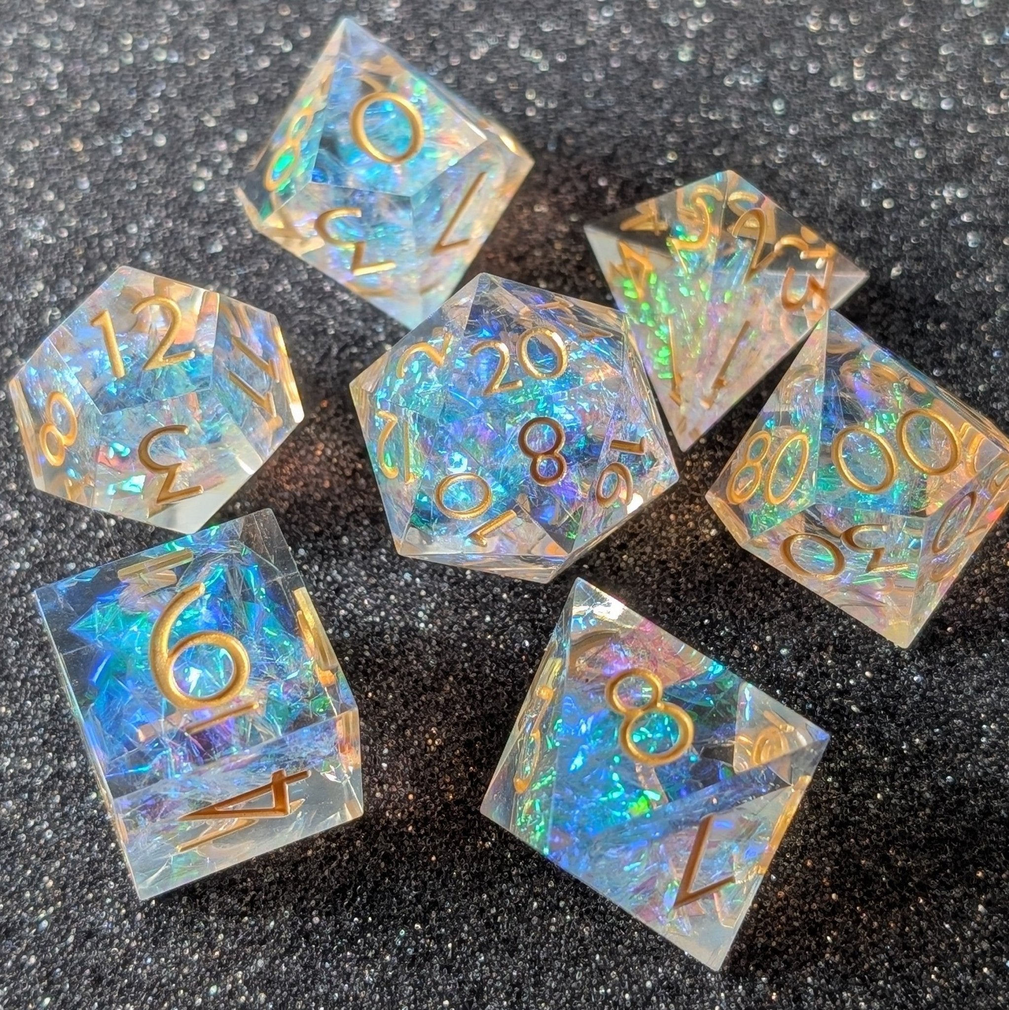 Golden Valor - 7 Piece Luxury D&D Dice Set - EBONWOOD