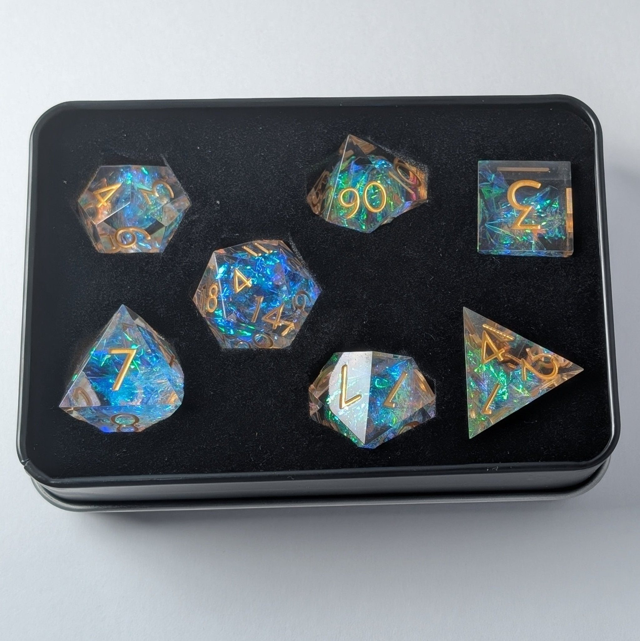 Golden Valor - 7 Piece Luxury D&D Dice Set - EBONWOOD