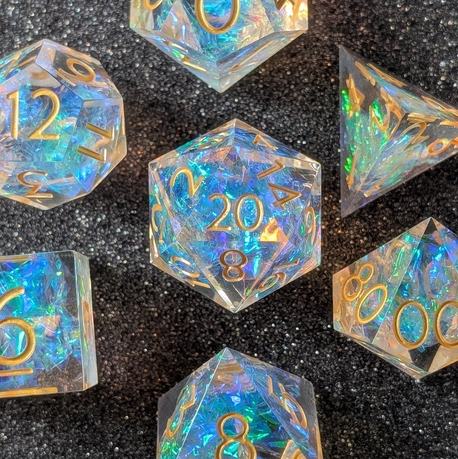 Golden Valor - 7 Piece Luxury D&D Dice Set - EBONWOOD