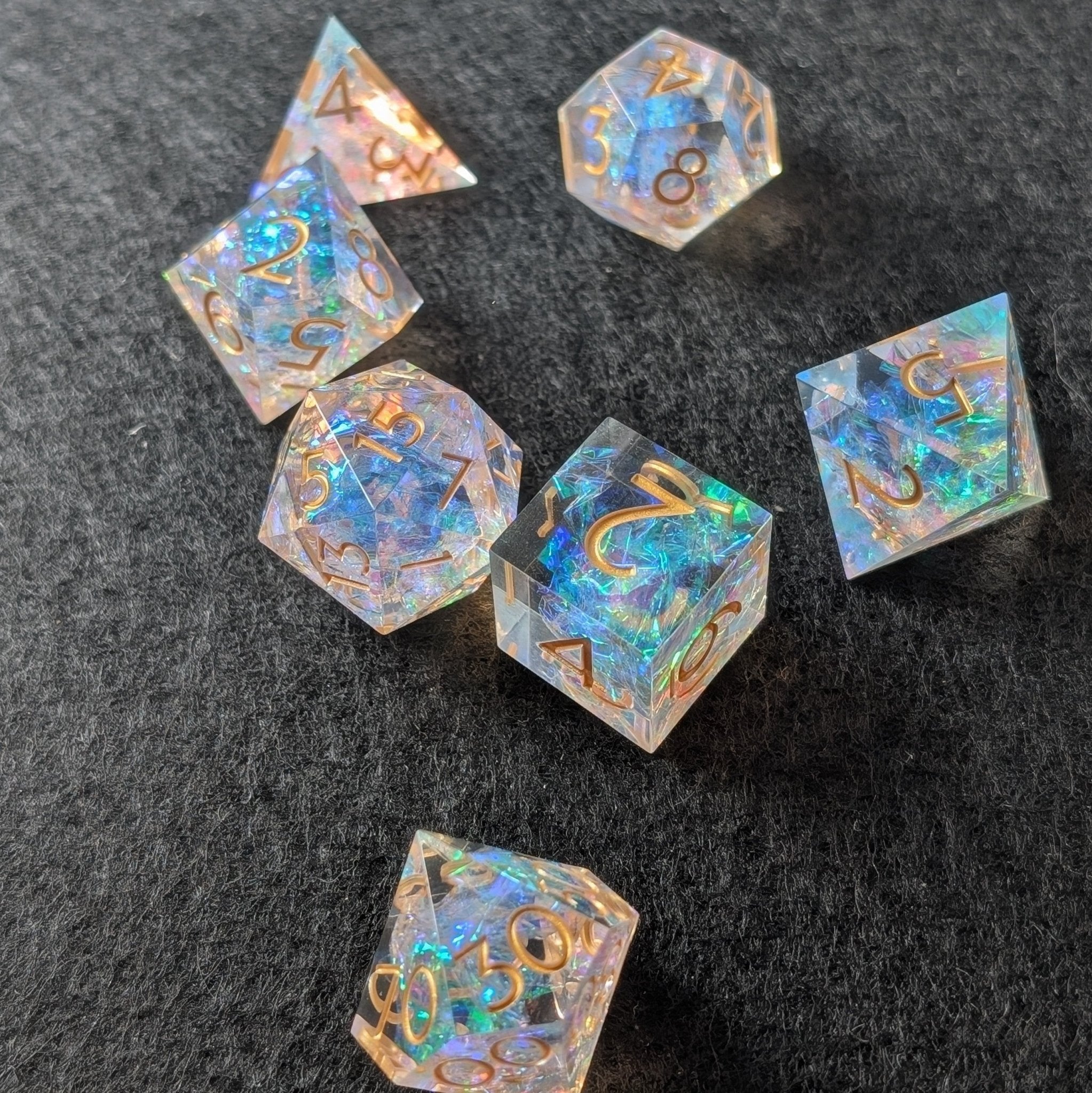 Golden Valor - 7 Piece Luxury D&D Dice Set - EBONWOOD