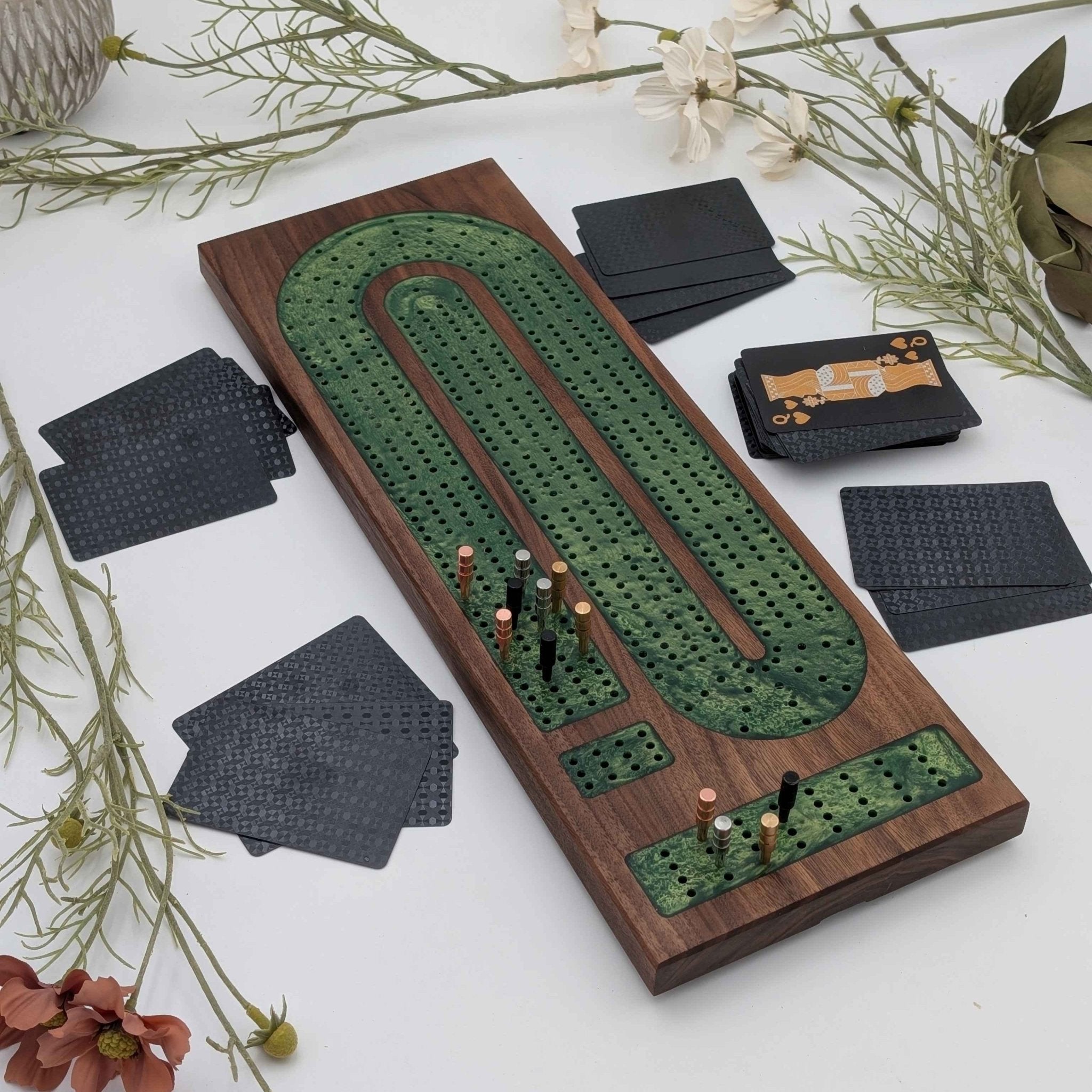 handmade_cribbage_board_with_4_lane_sage_green_resin_inlay