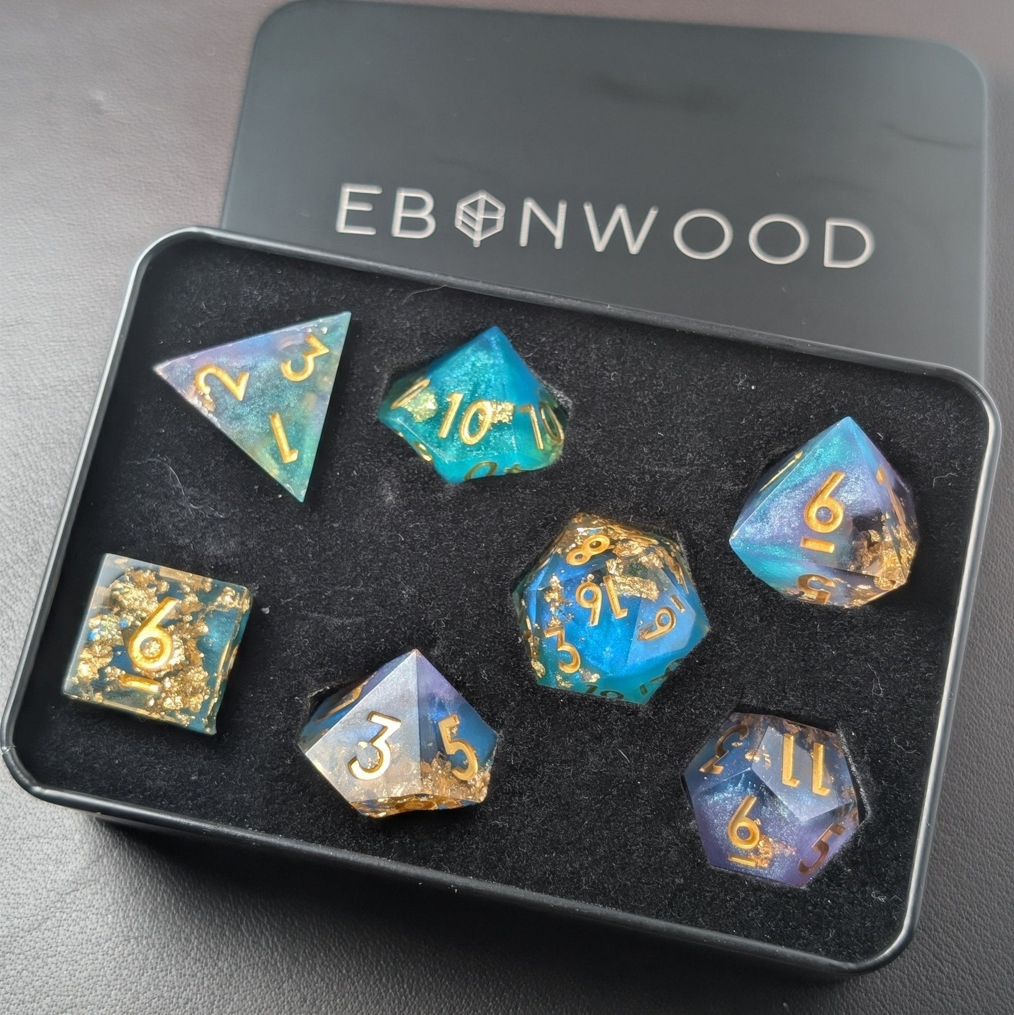 Jester's Gambit 7 - Piece Polyhedral Dice Set - EBONWOOD