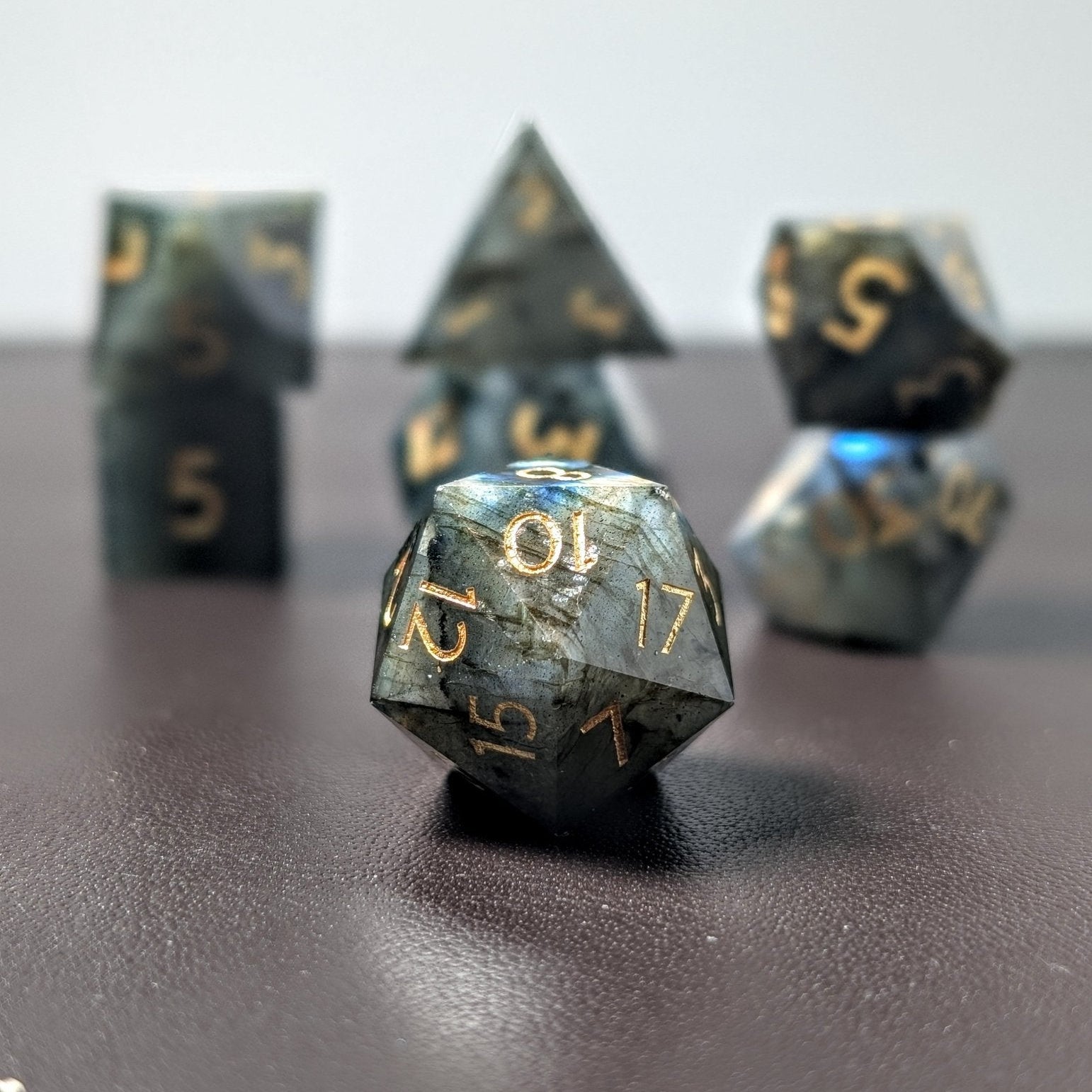 Labradorite - 7 Piece Gemstone Dice Set - EBONWOOD