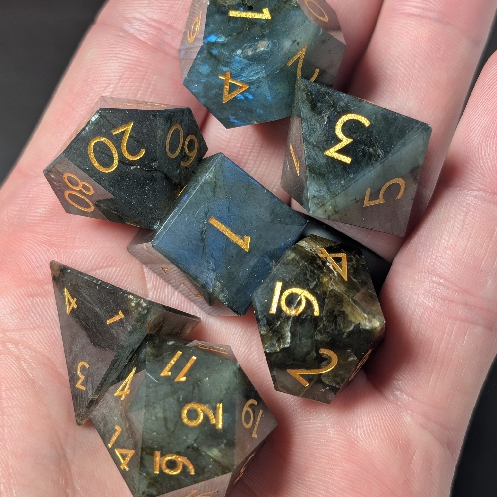 Labradorite - 7 Piece Gemstone Dice Set - EBONWOOD