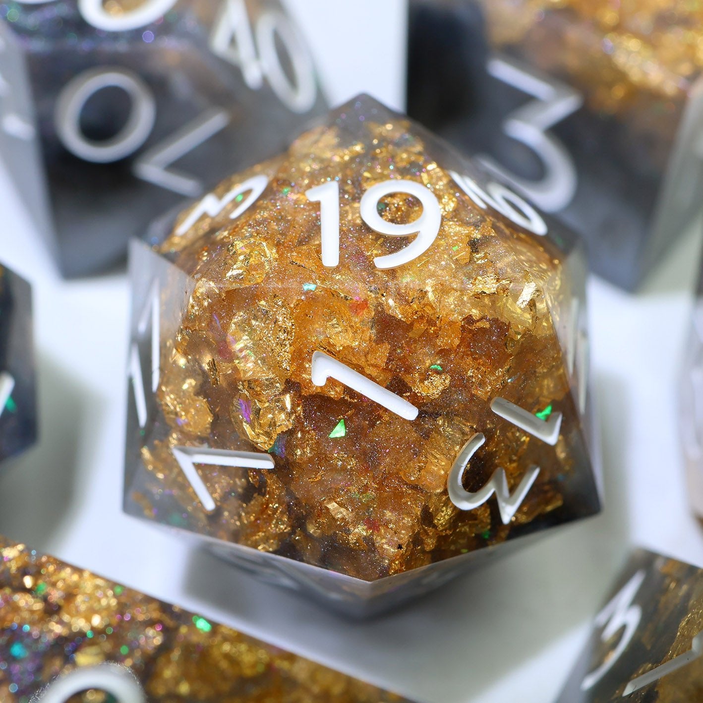 Marble Monarch - 7 Piece Polyhedral Dice Set - EBONWOOD